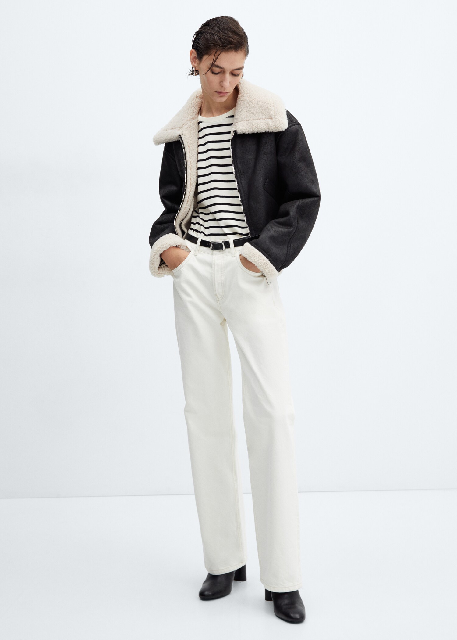 Shearling-effect lined short jacket - General plane