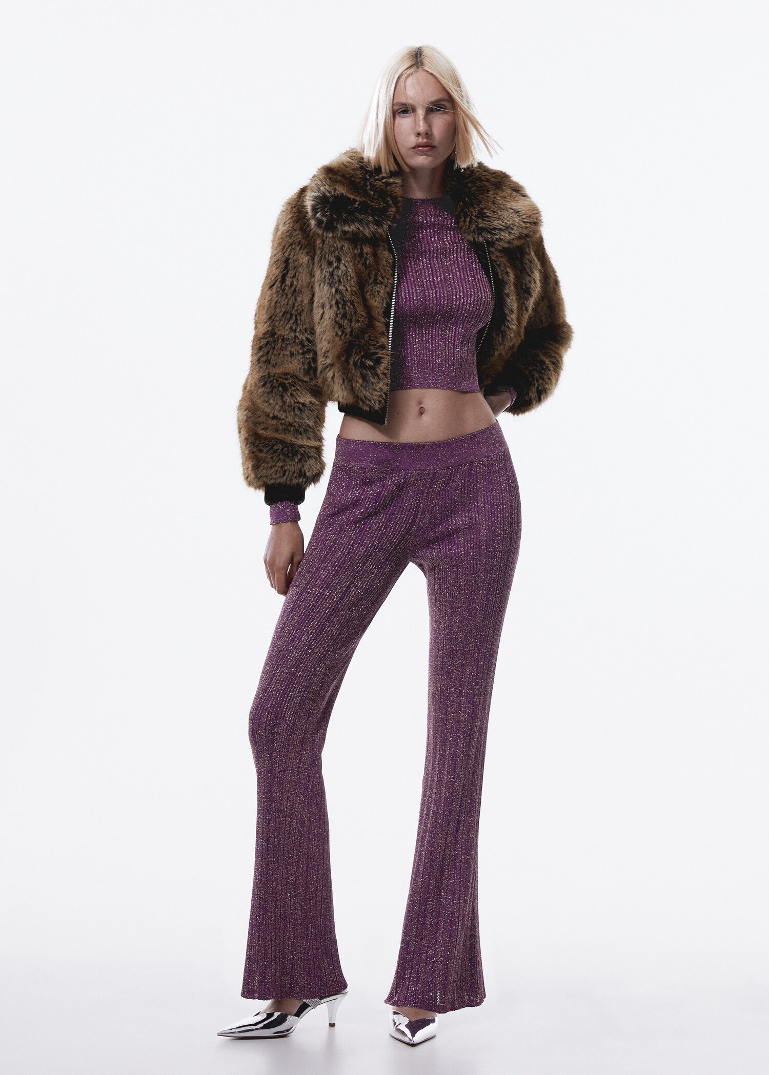 Cropped fur-effect bomber jacket - General plane