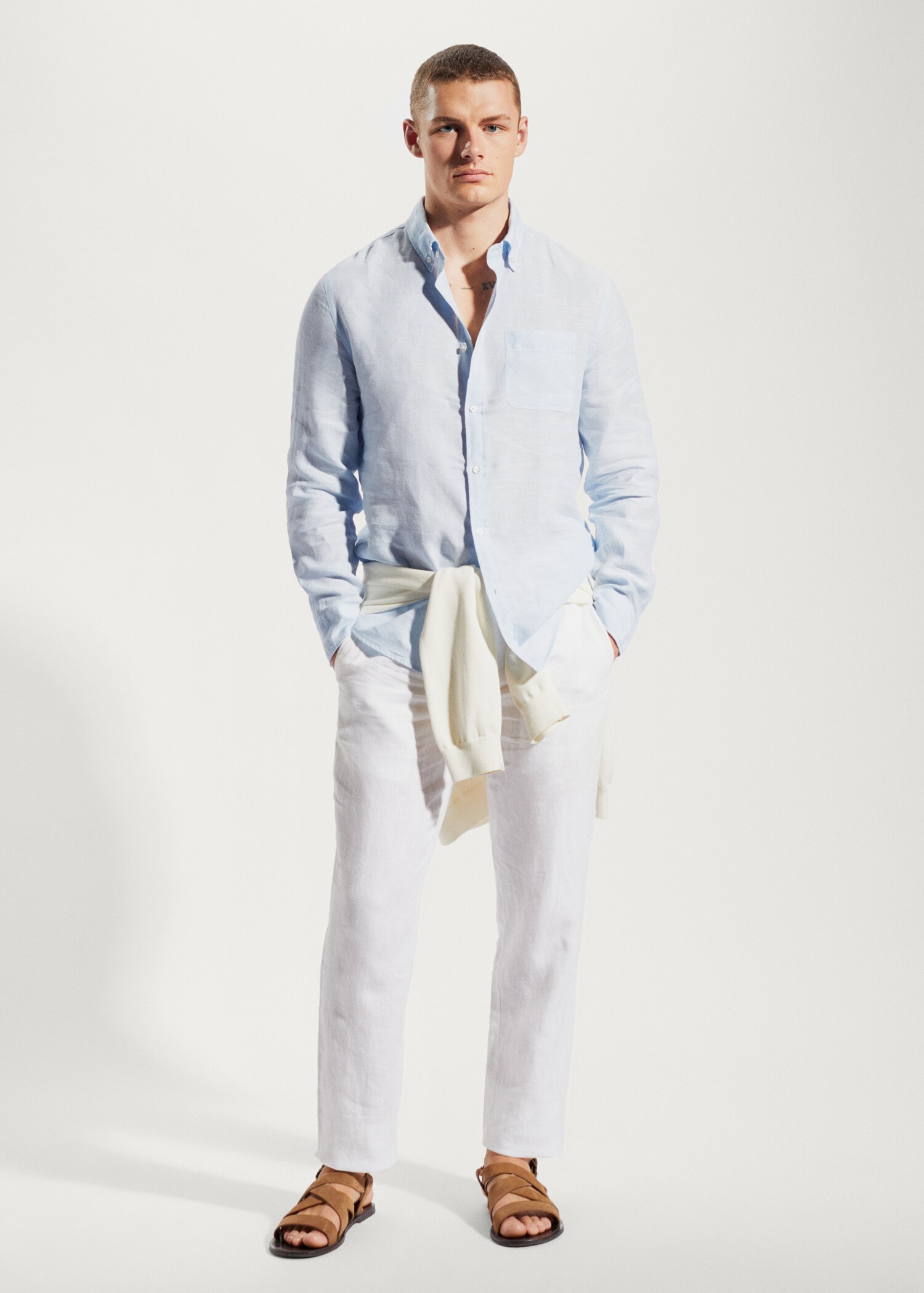 100% linen slim-fit shirt - General plane
