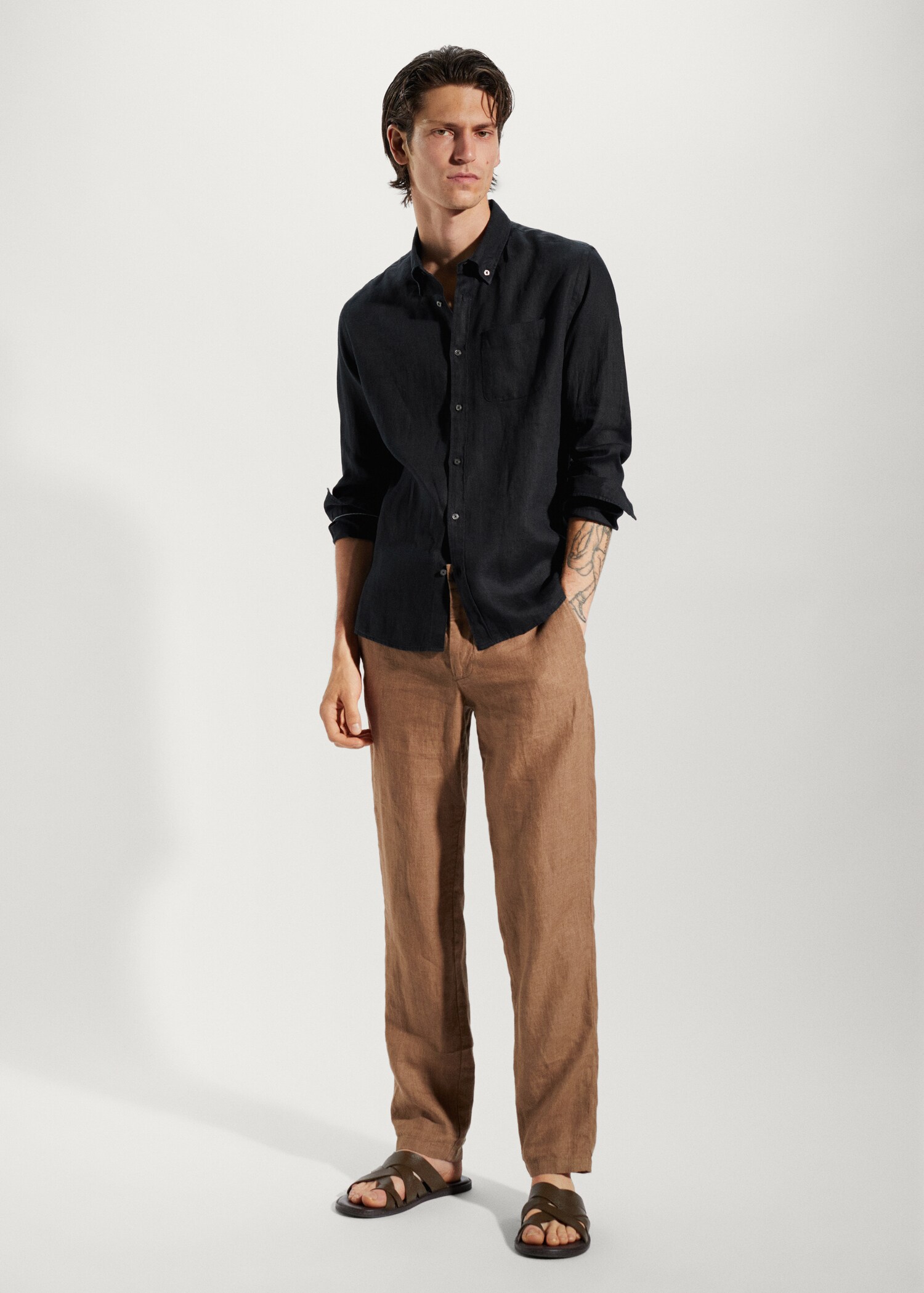 100% linen slim-fit shirt - General plane