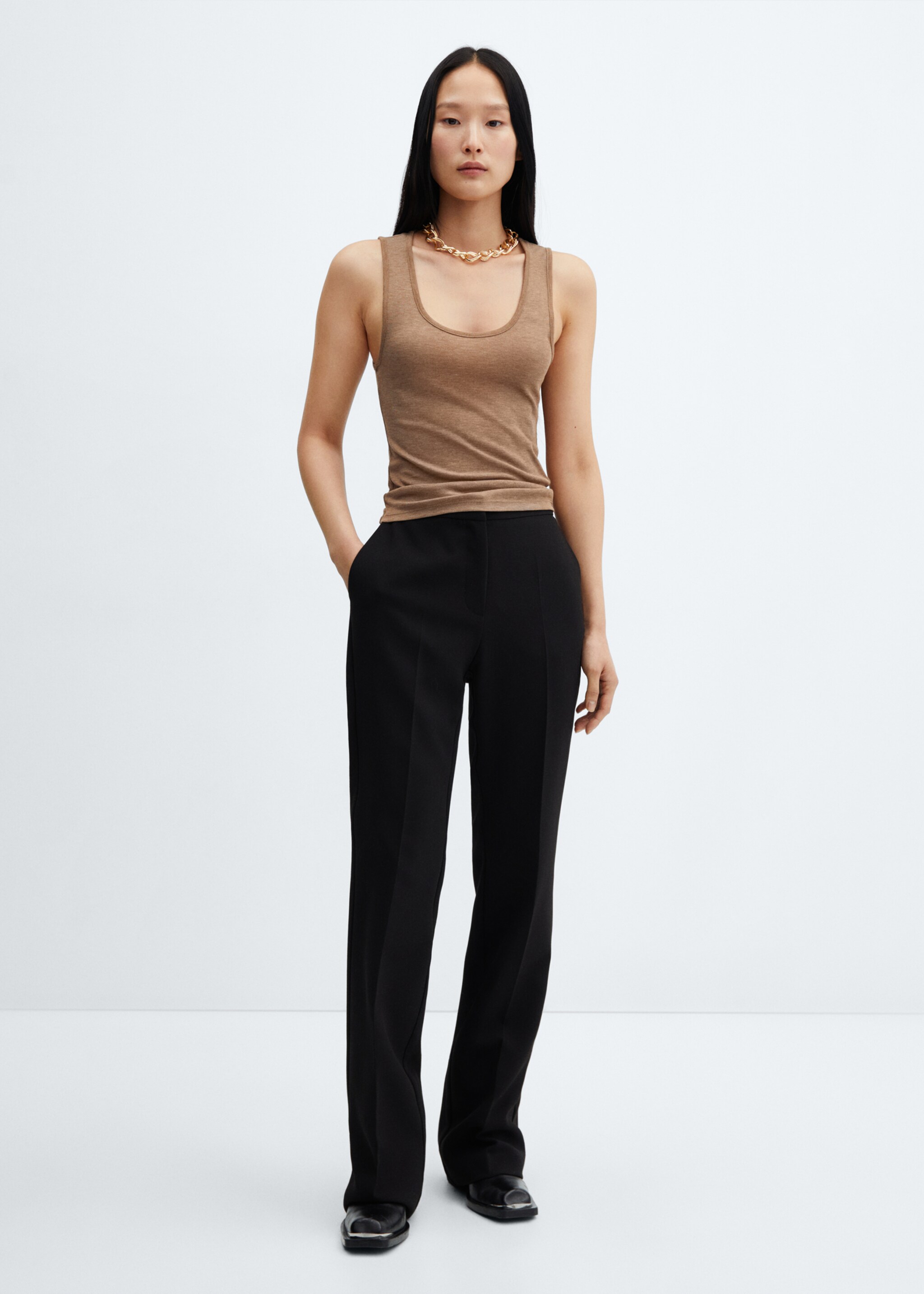 Knitted top with wide straps - General plane, Sand. Ref: 57083804-00.