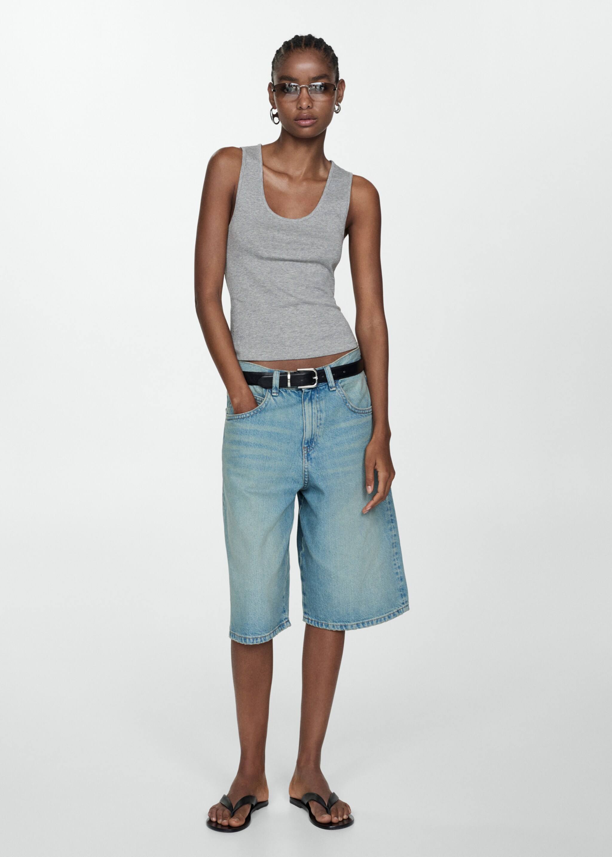 Knitted top with wide straps - General plane, Medium Heather Grey. Ref: 57083804-00.