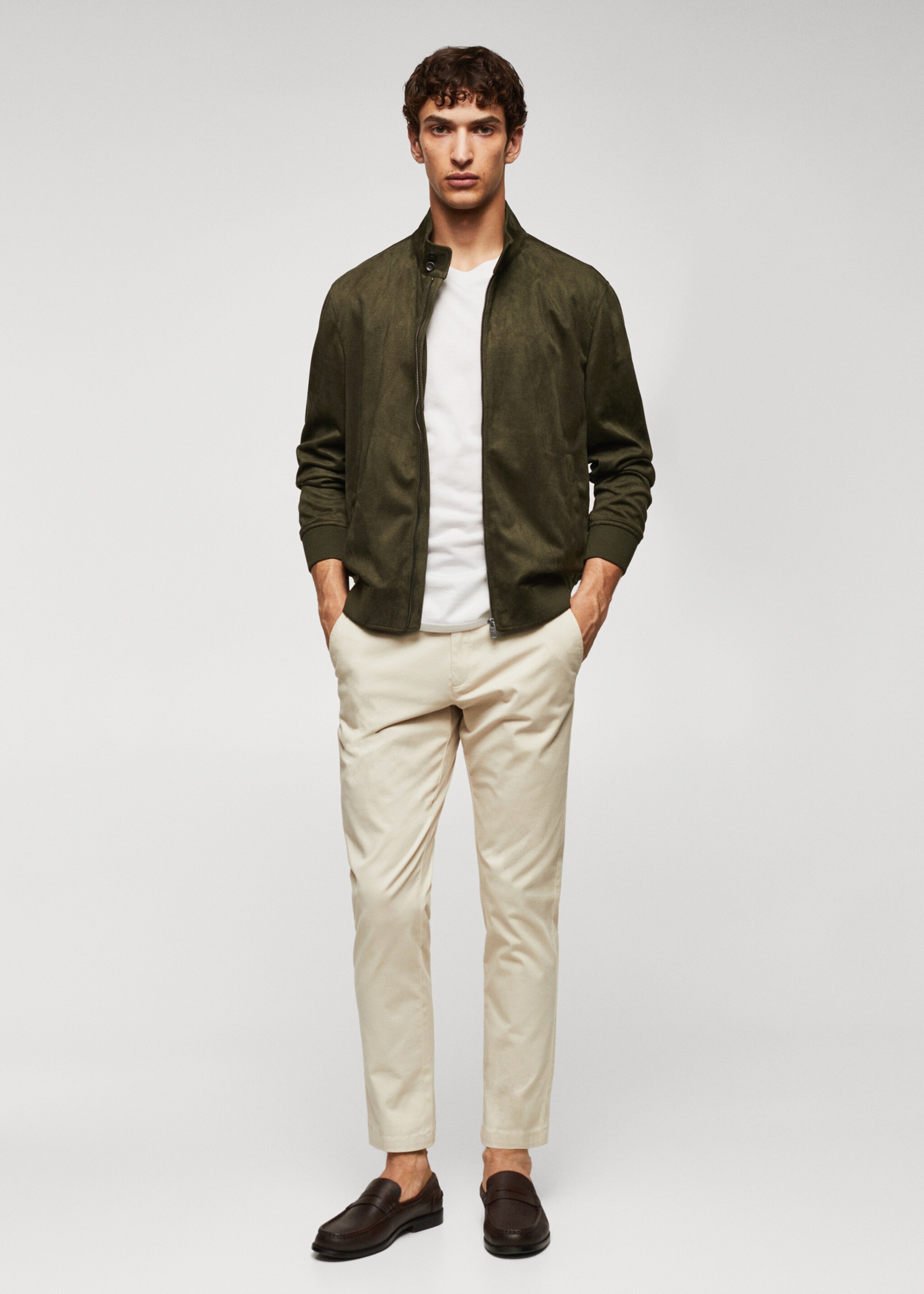 Suede-effect bomber jacket - General plane, Khaki. Ref: 57084384-00.