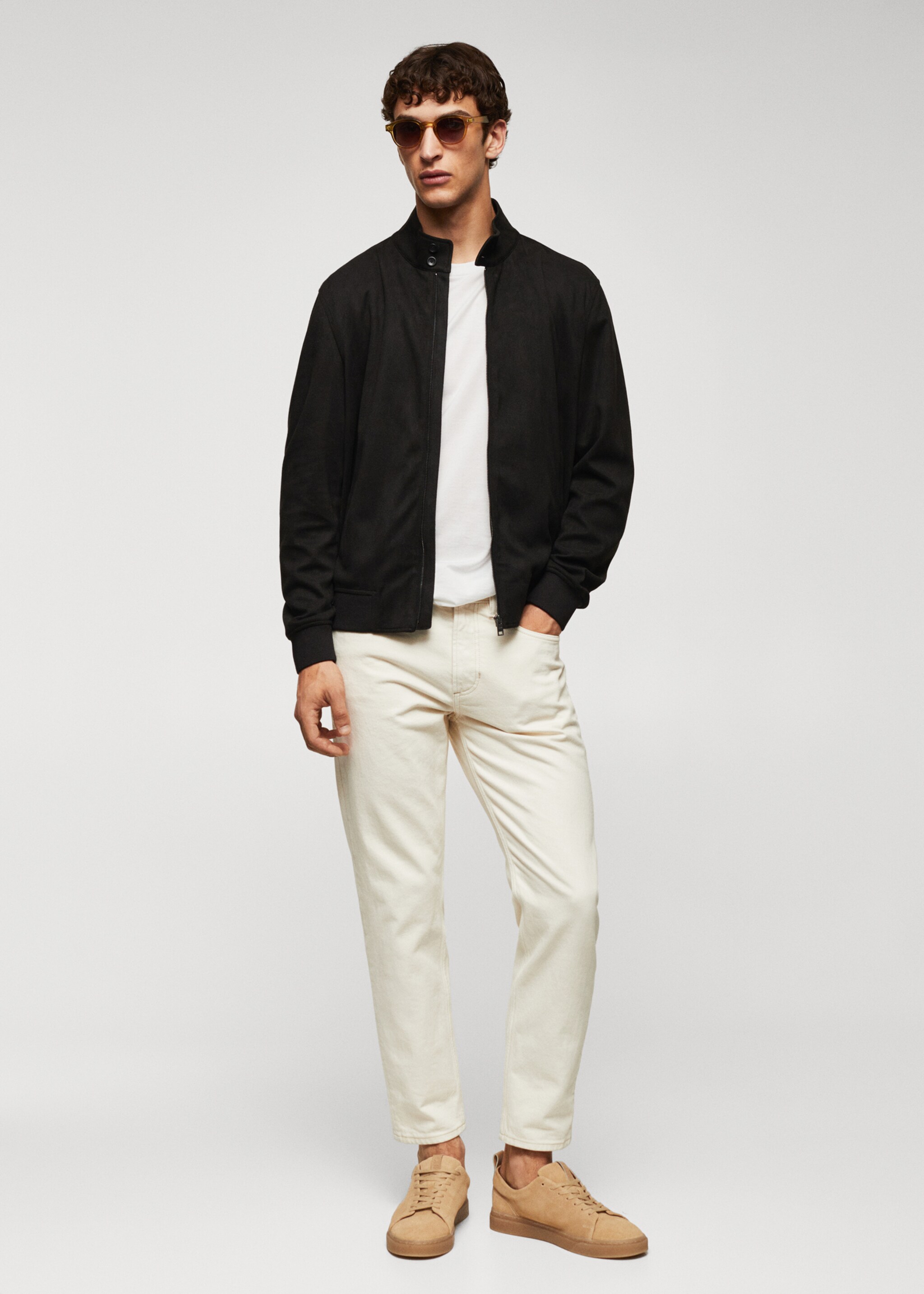 Suede-effect bomber jacket - General plane, Black. Ref: 57084384-00.