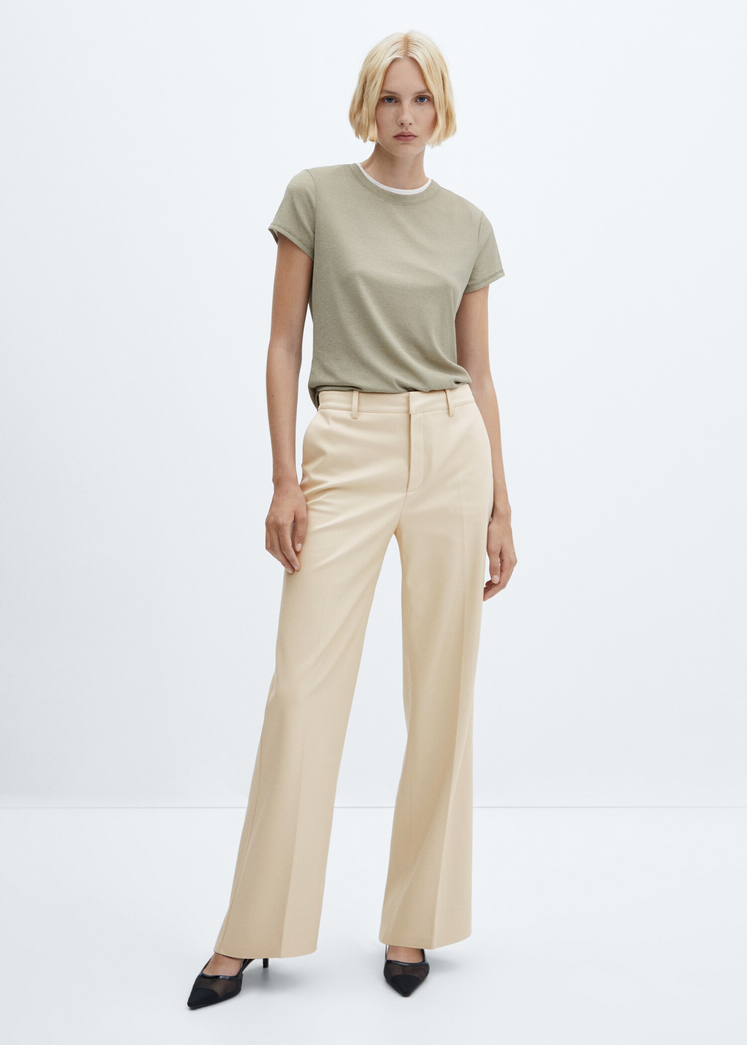 Wideleg leather-effect trousers - General plane