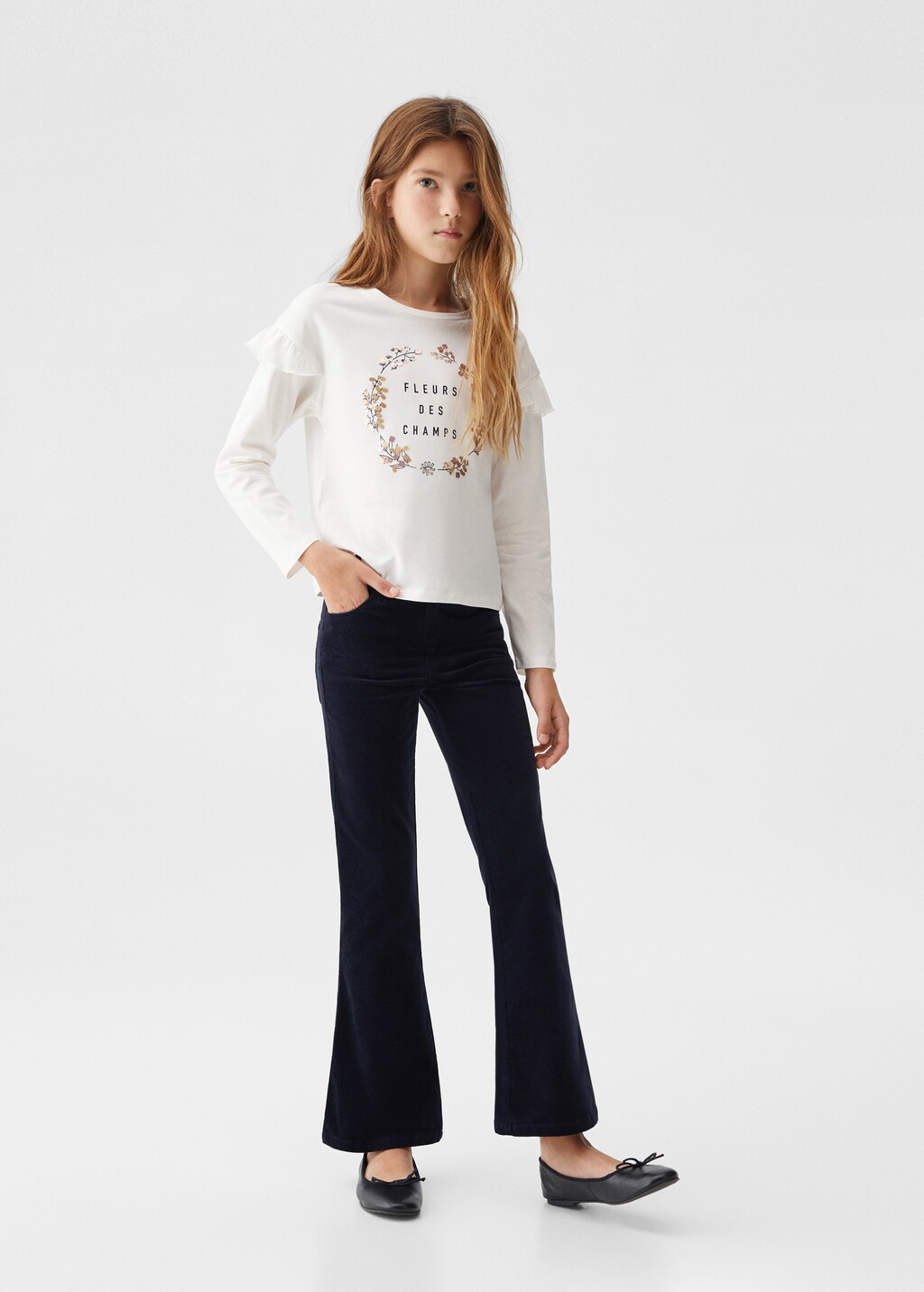 お歳暮 時期 - t-shirt printed Ruffled Girls USA OUTLET MANGO | トップス