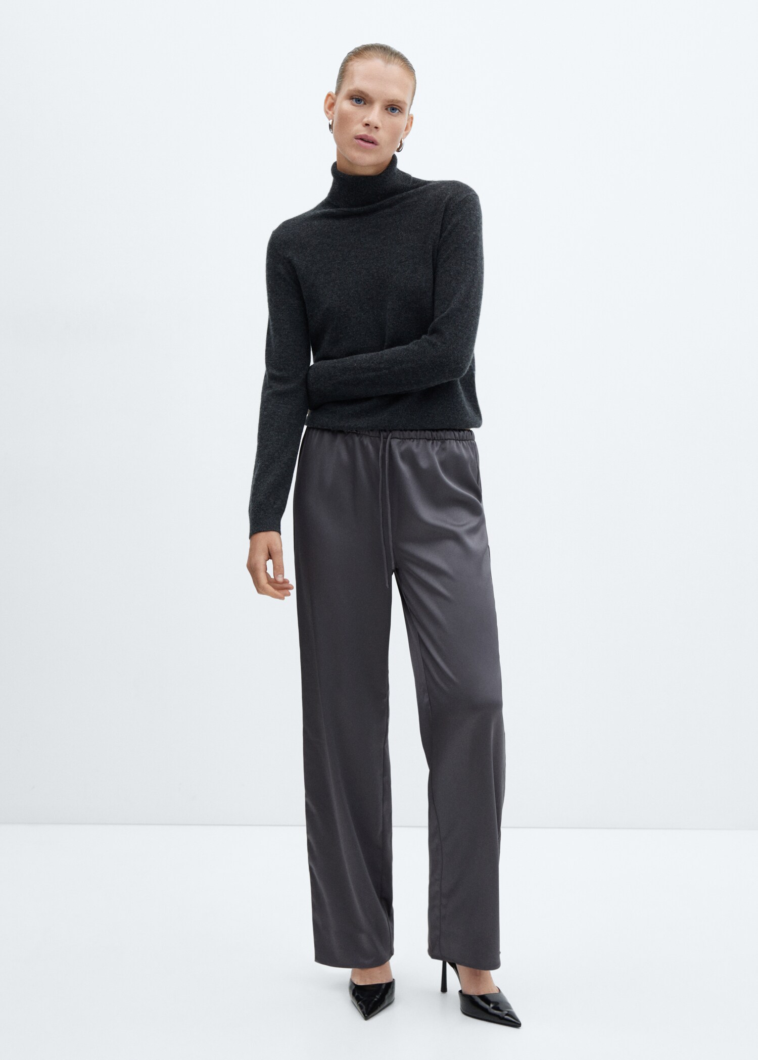 Satin-finish elastic waist pants - General plane