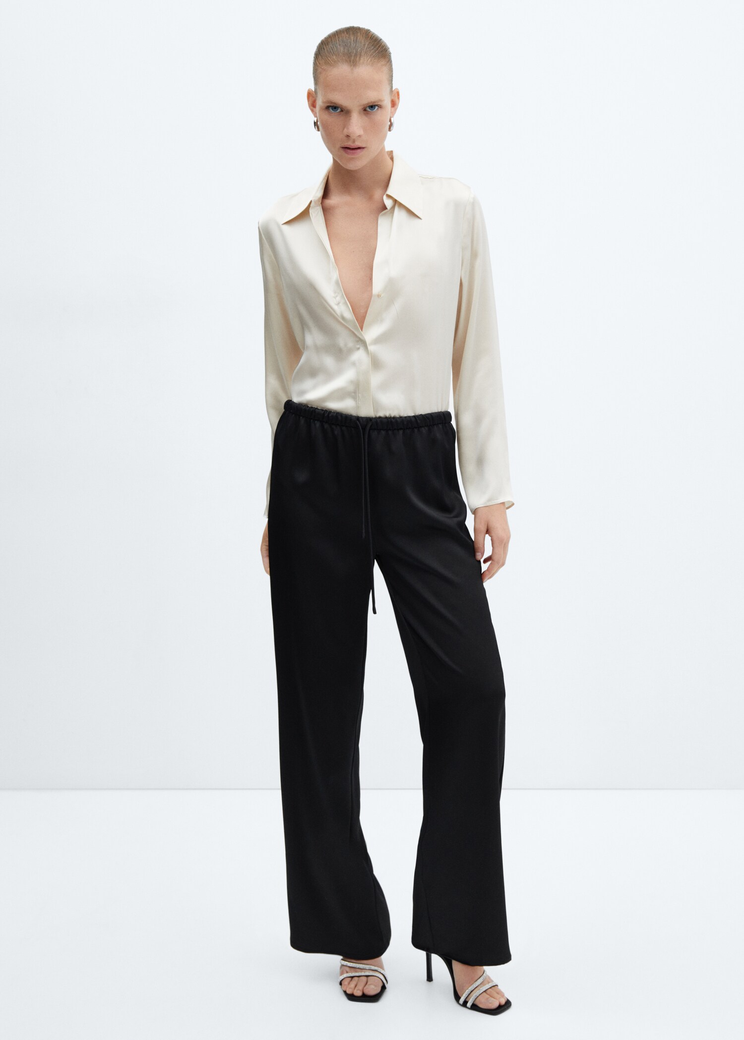 Satin-finish elastic waist pants - General plane