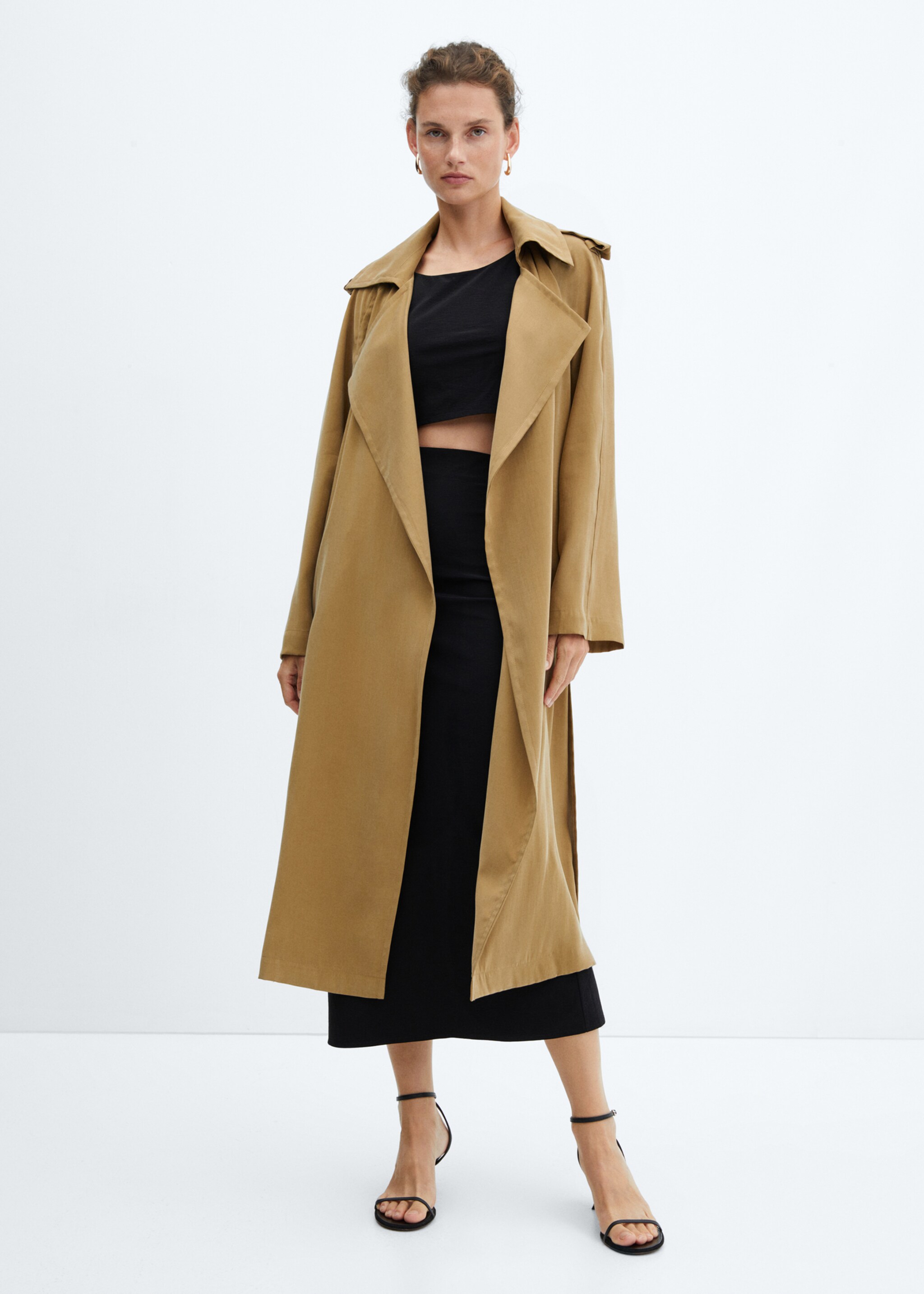 Modal trench coat with tie - General plane