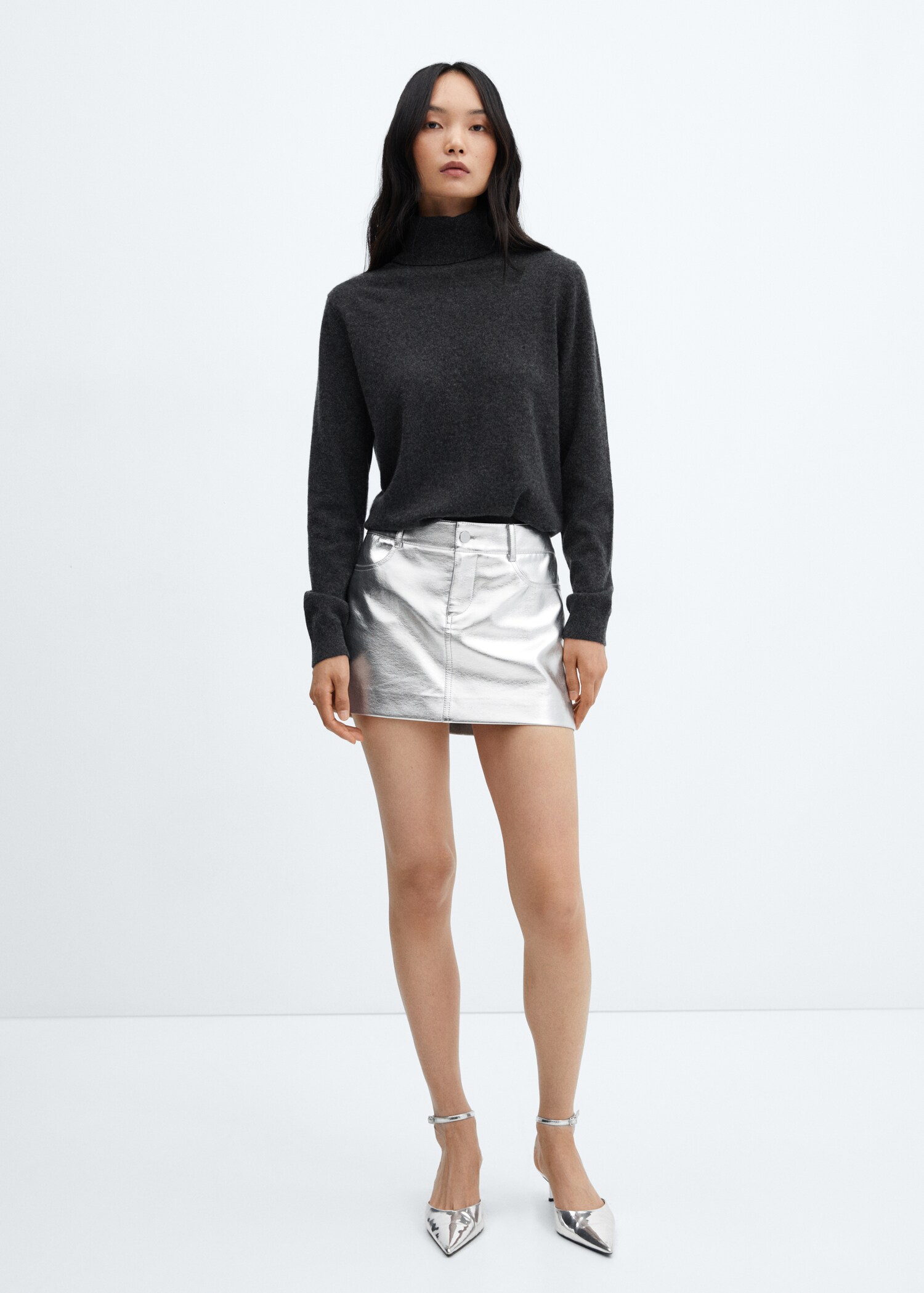 Metallic minirok met leerlook - Overzichtstekening