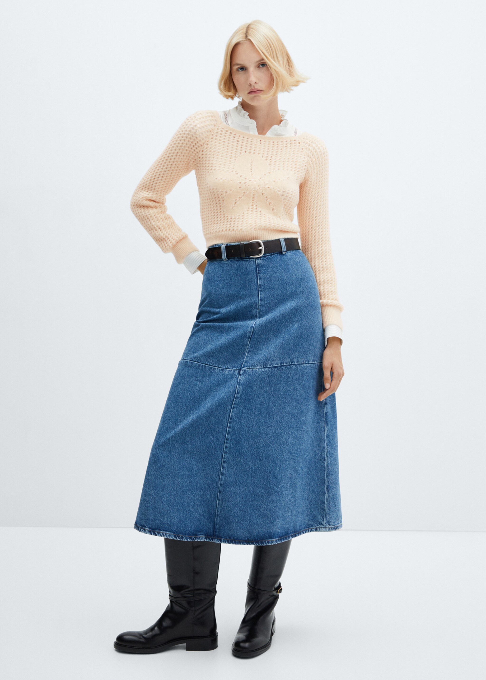 Pullover mit Bateau-Ausschnitt und Lochmuster - Allgemeine Ansicht