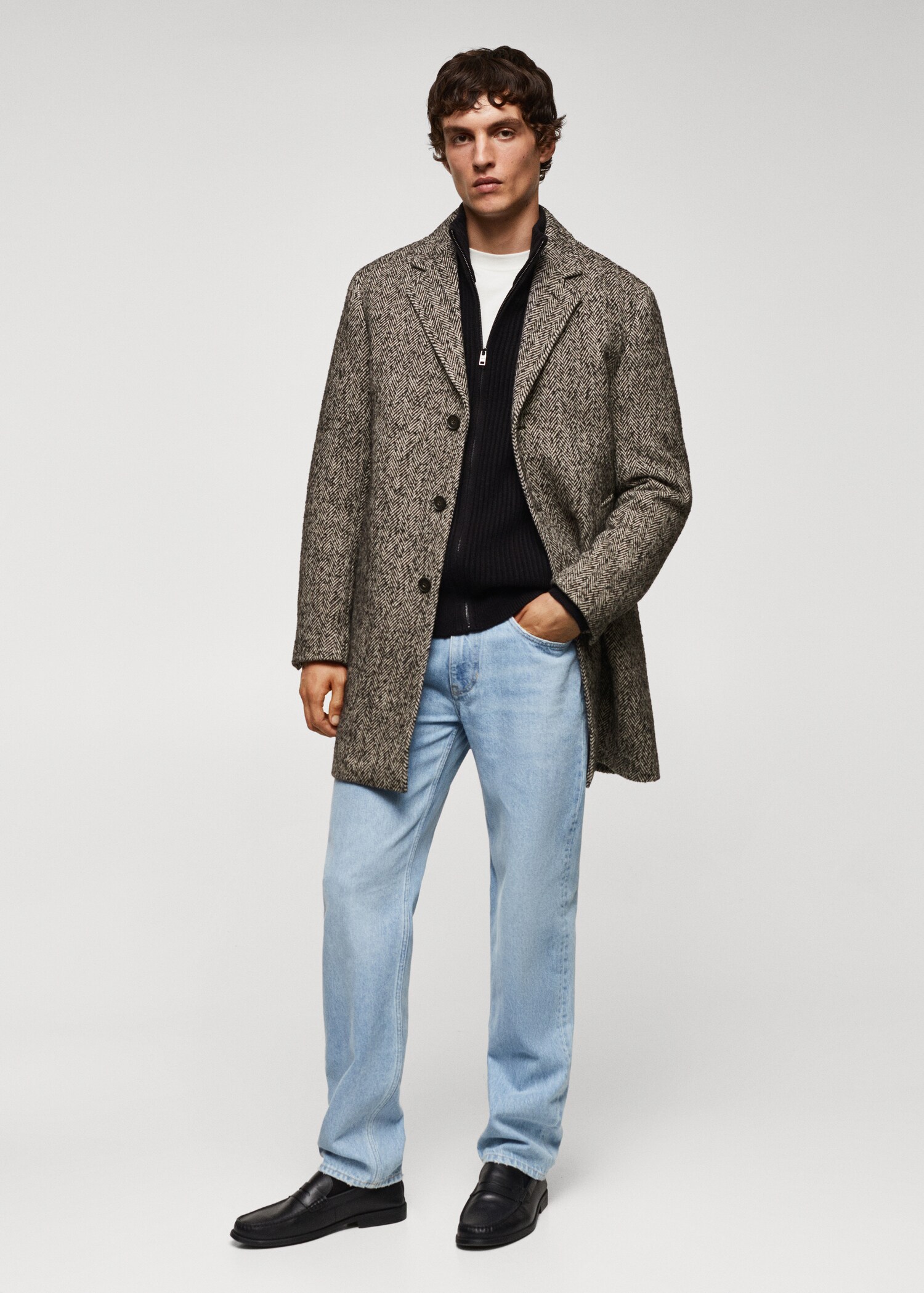 Recycled wool herringbone coat - General plane