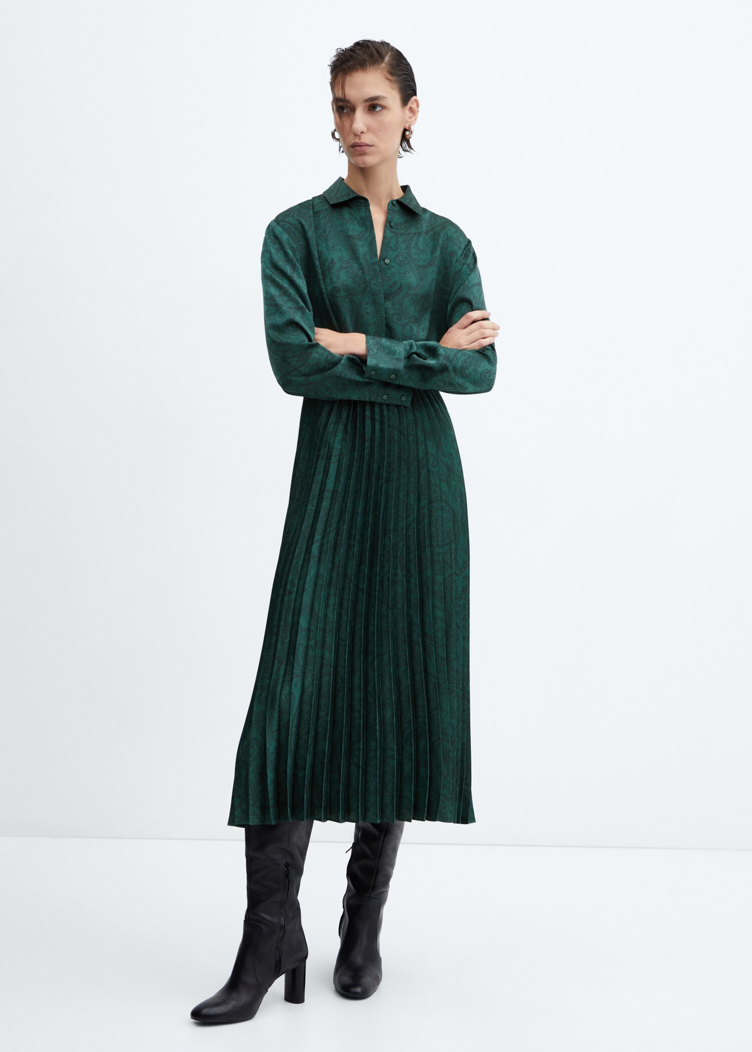 Paisley-print satin dress - General plane