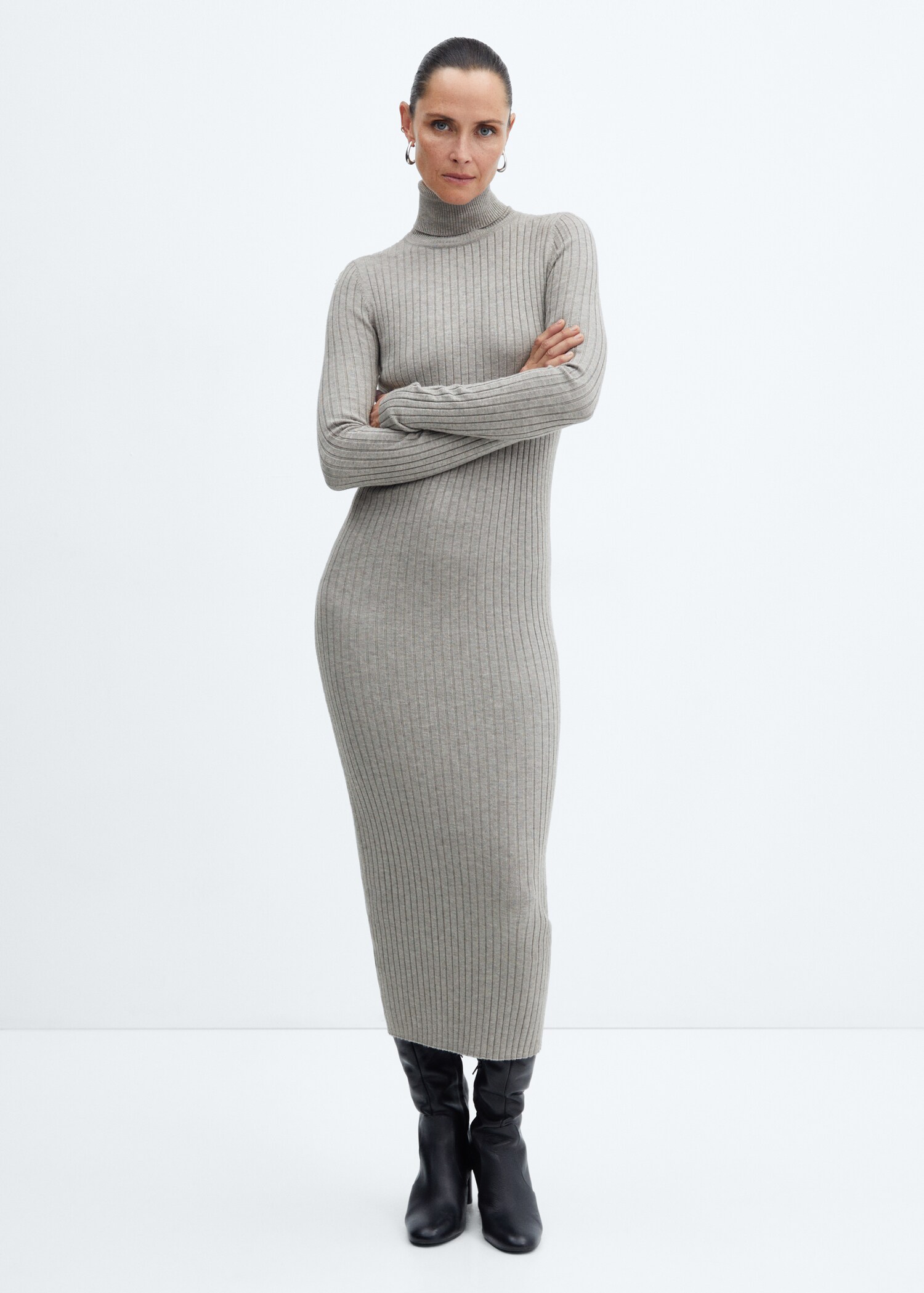 Robe midi maille côtelée col montant - Plan général