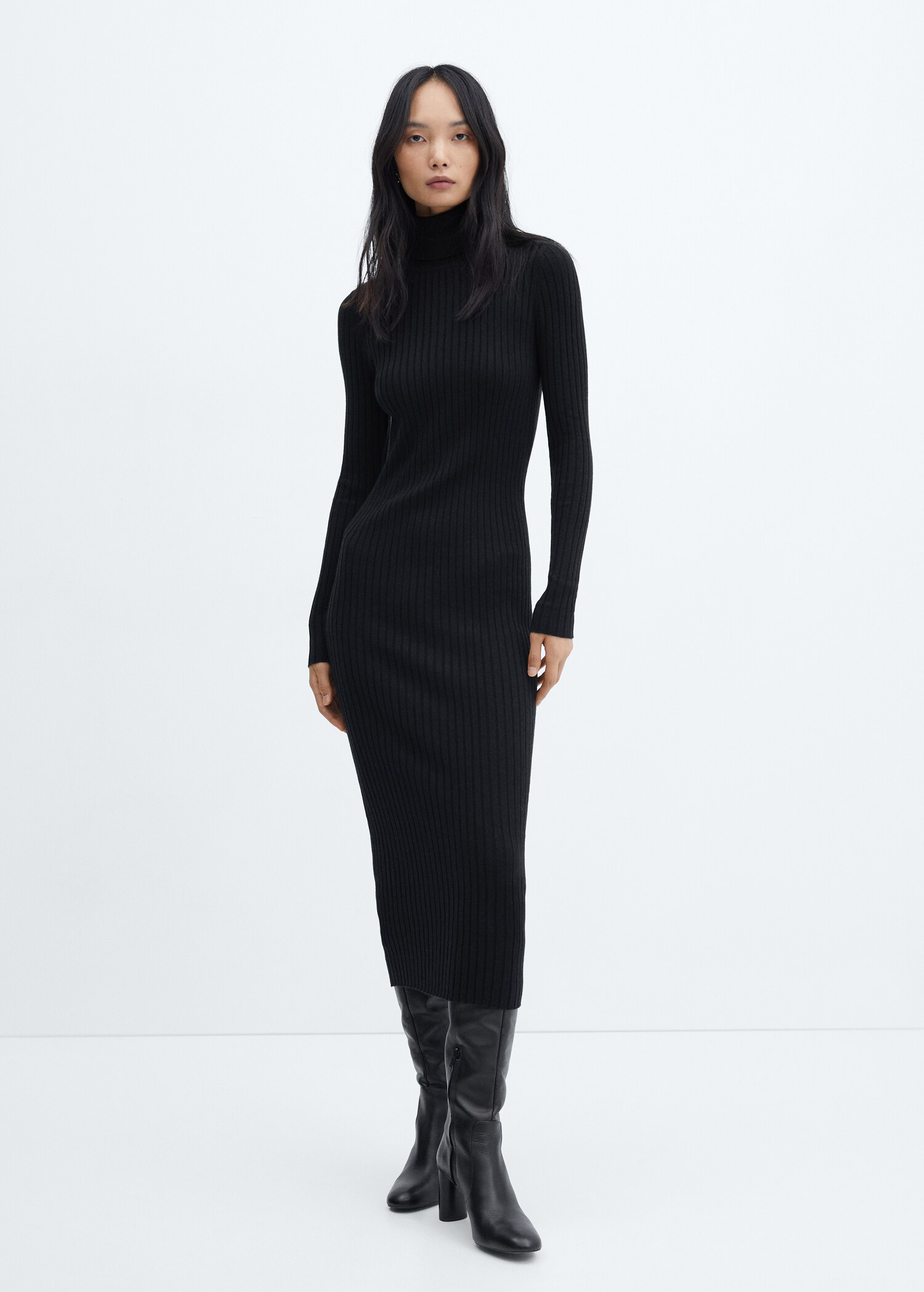 Robe midi maille côtelée col montant - Plan général