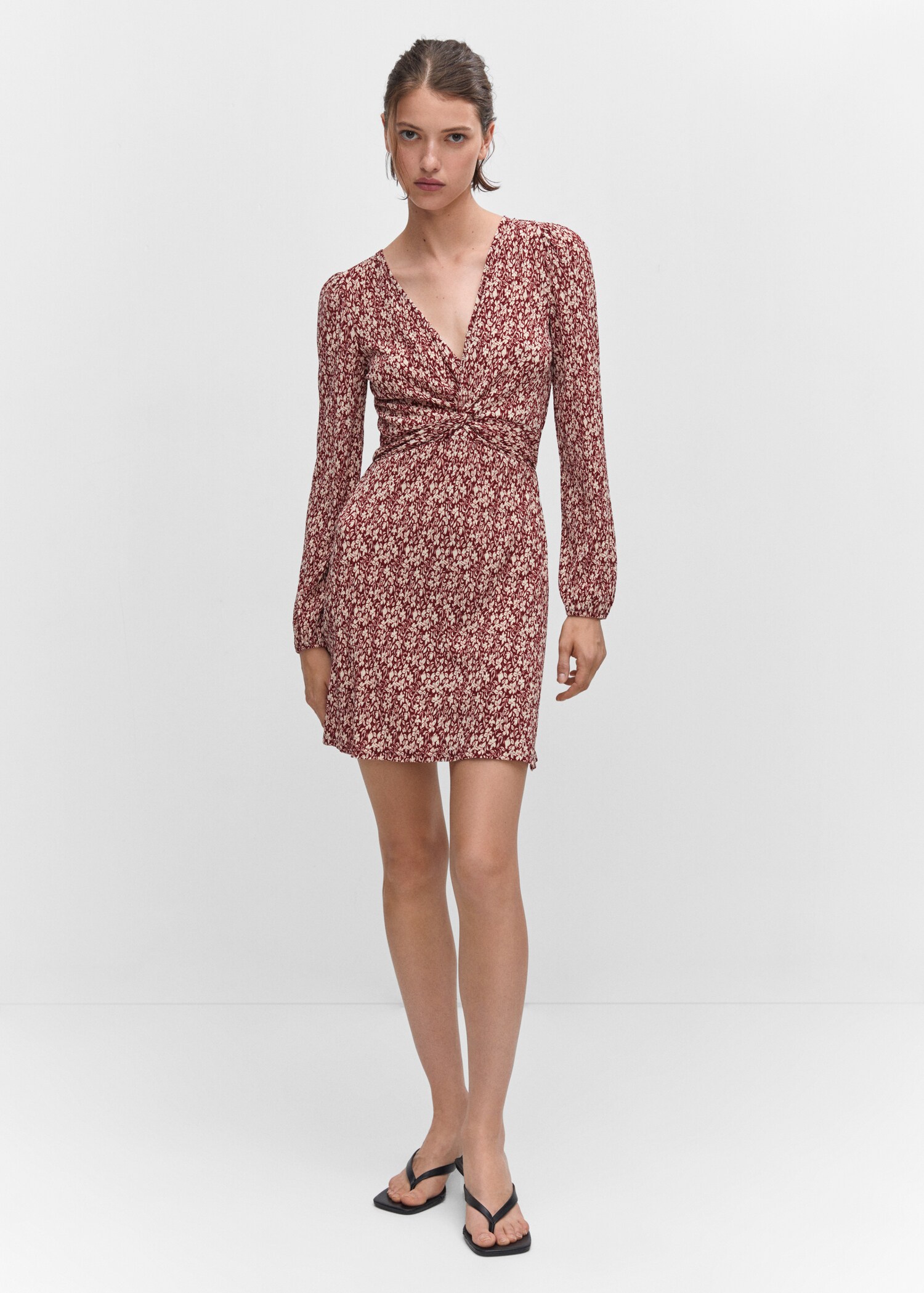 Short printed dress with knot detail - General plane
