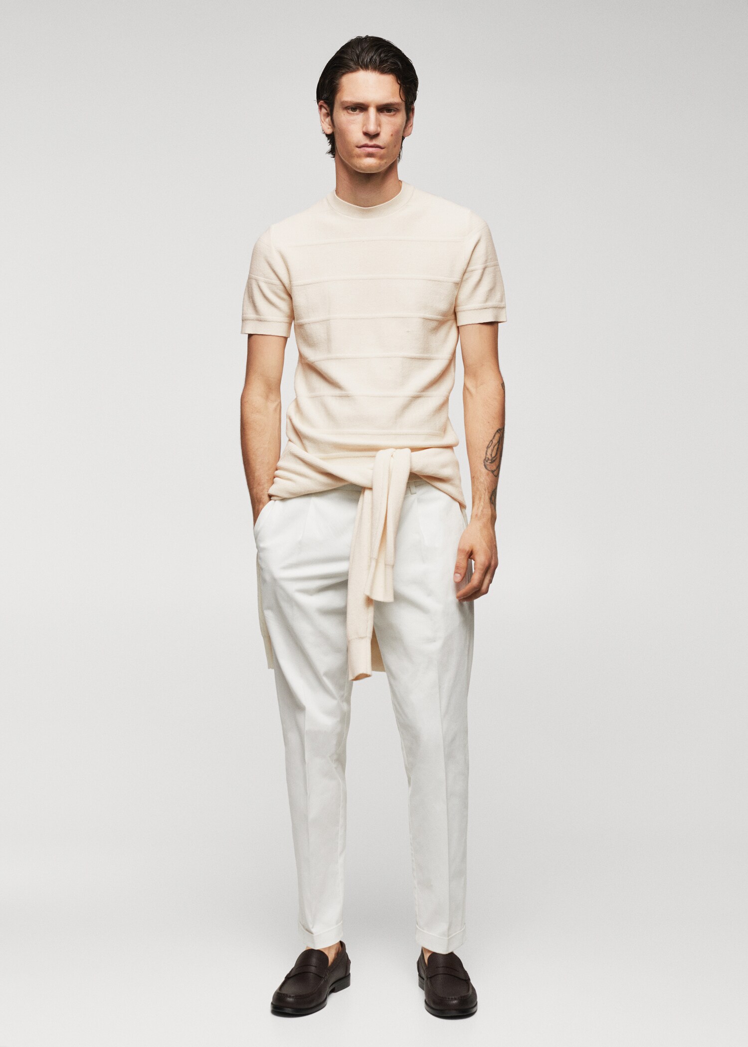 T-shirt maglia cotone texture righe - Piano generale