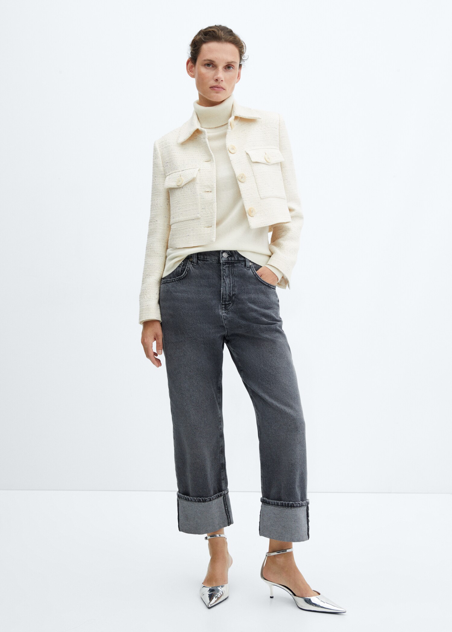 Cropped tweed jacket with pockets - General plane