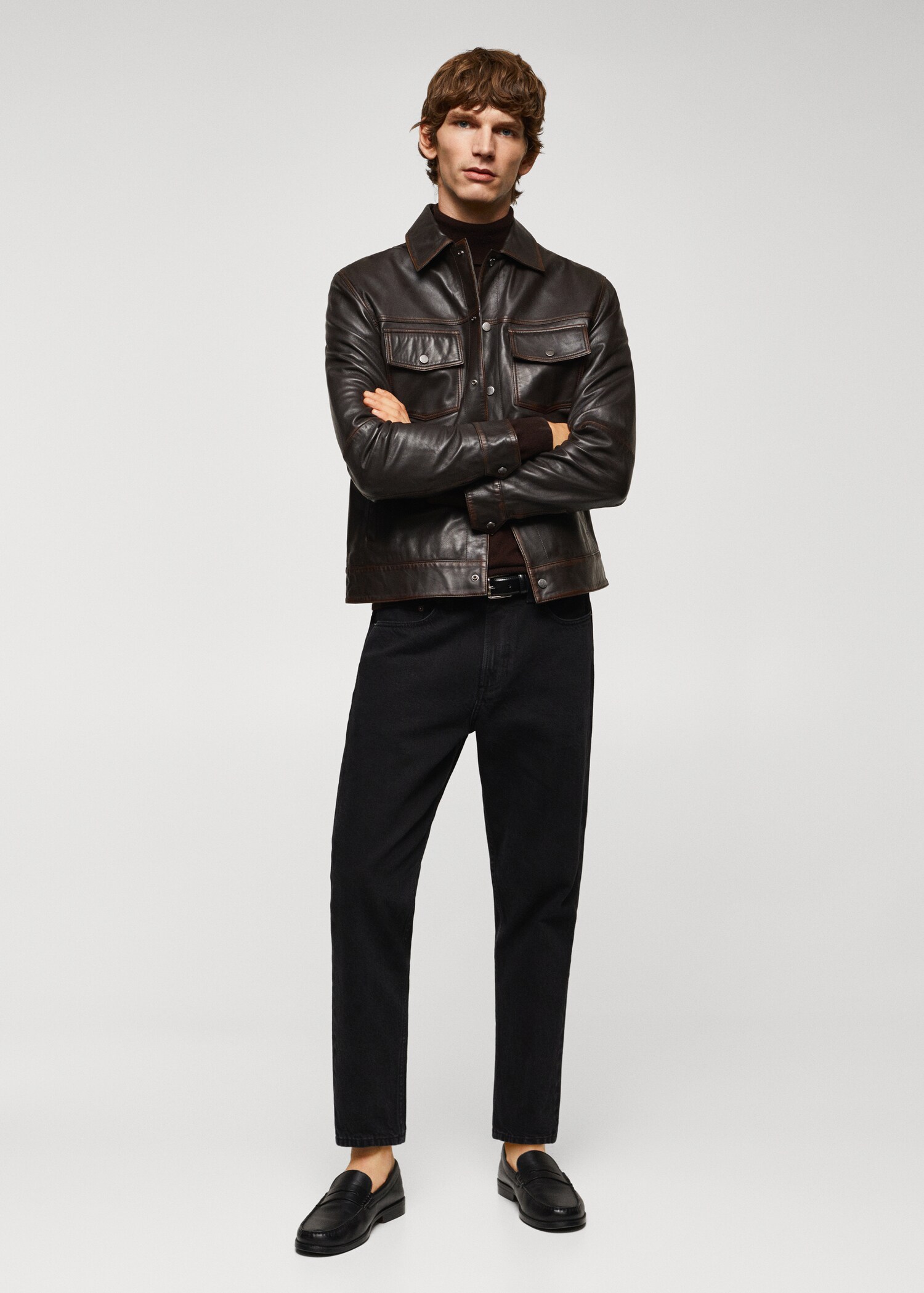 Veste cuir effet usé MANGO OUTLET Luxembourg - Main Image