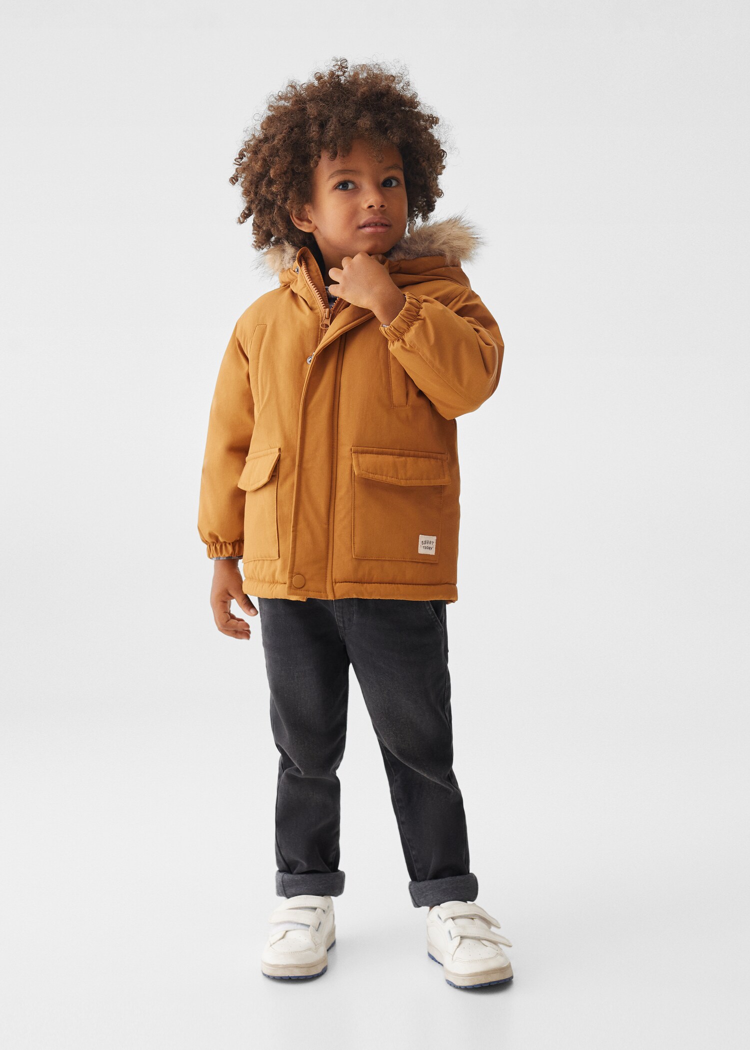 Anorak matelassé capuche imitation fourrure - Plan général