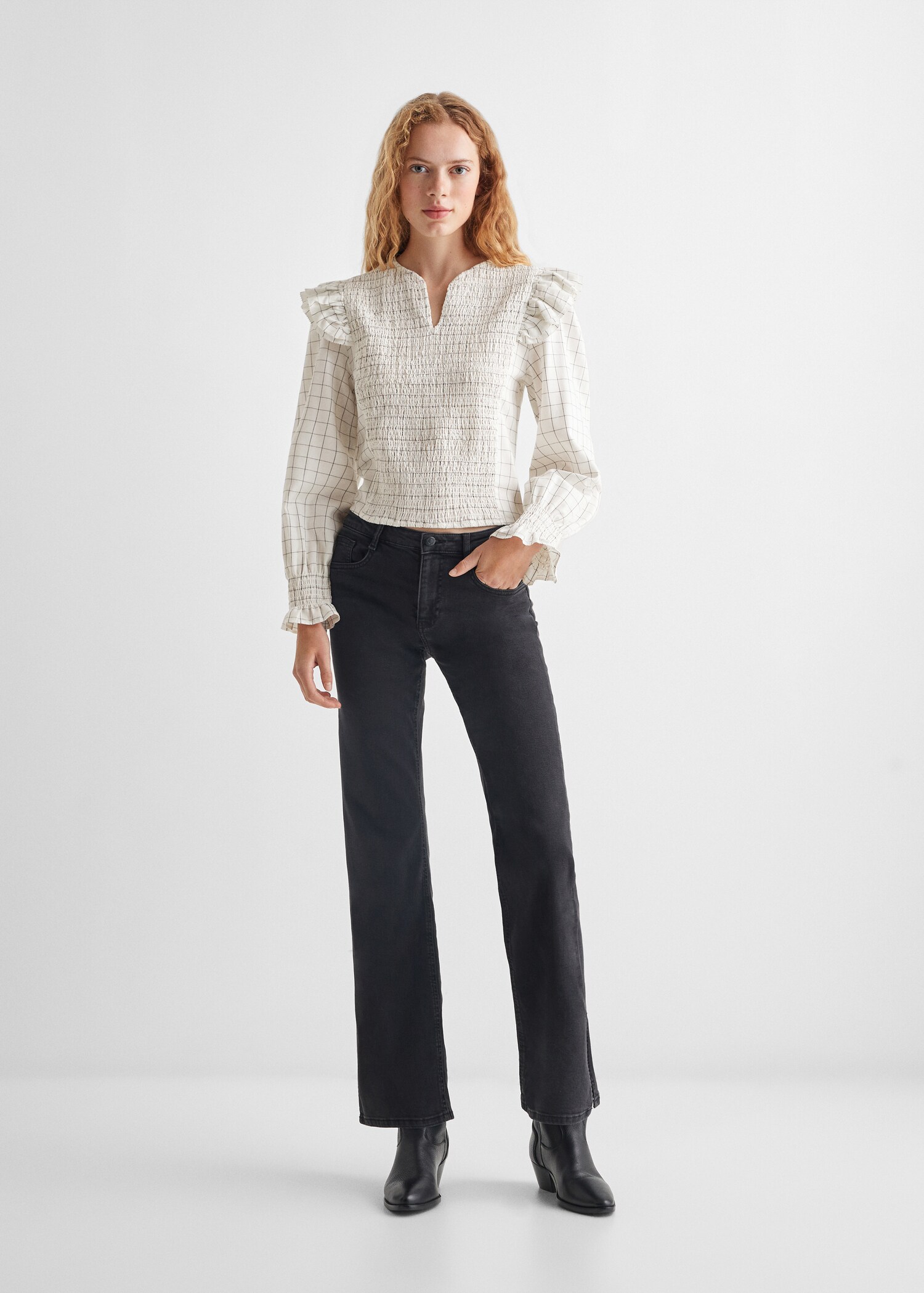Karierte Bluse mit Volant-Detail - Allgemeine Ansicht