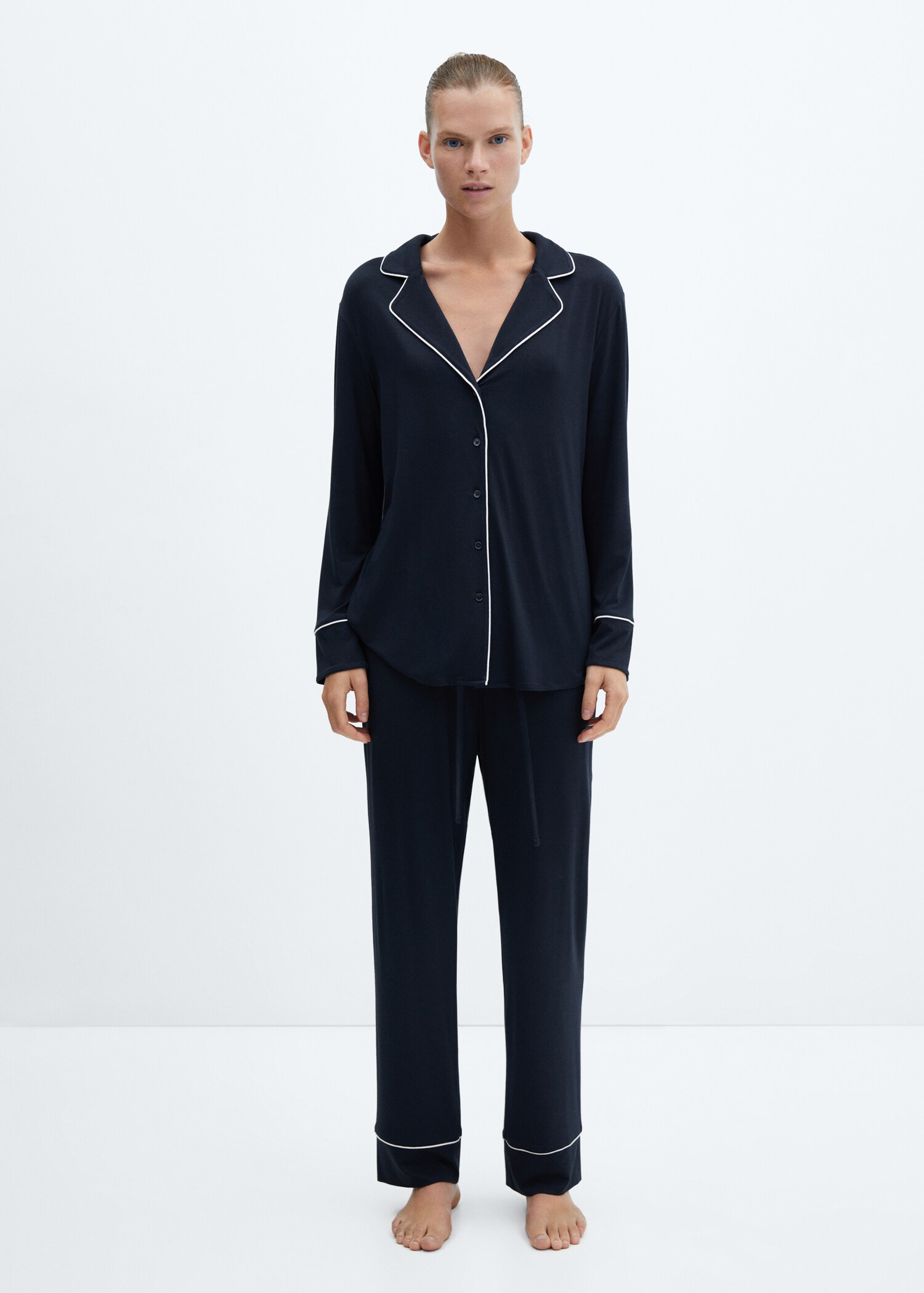 Camisa pijama ribete contraste - Plano general