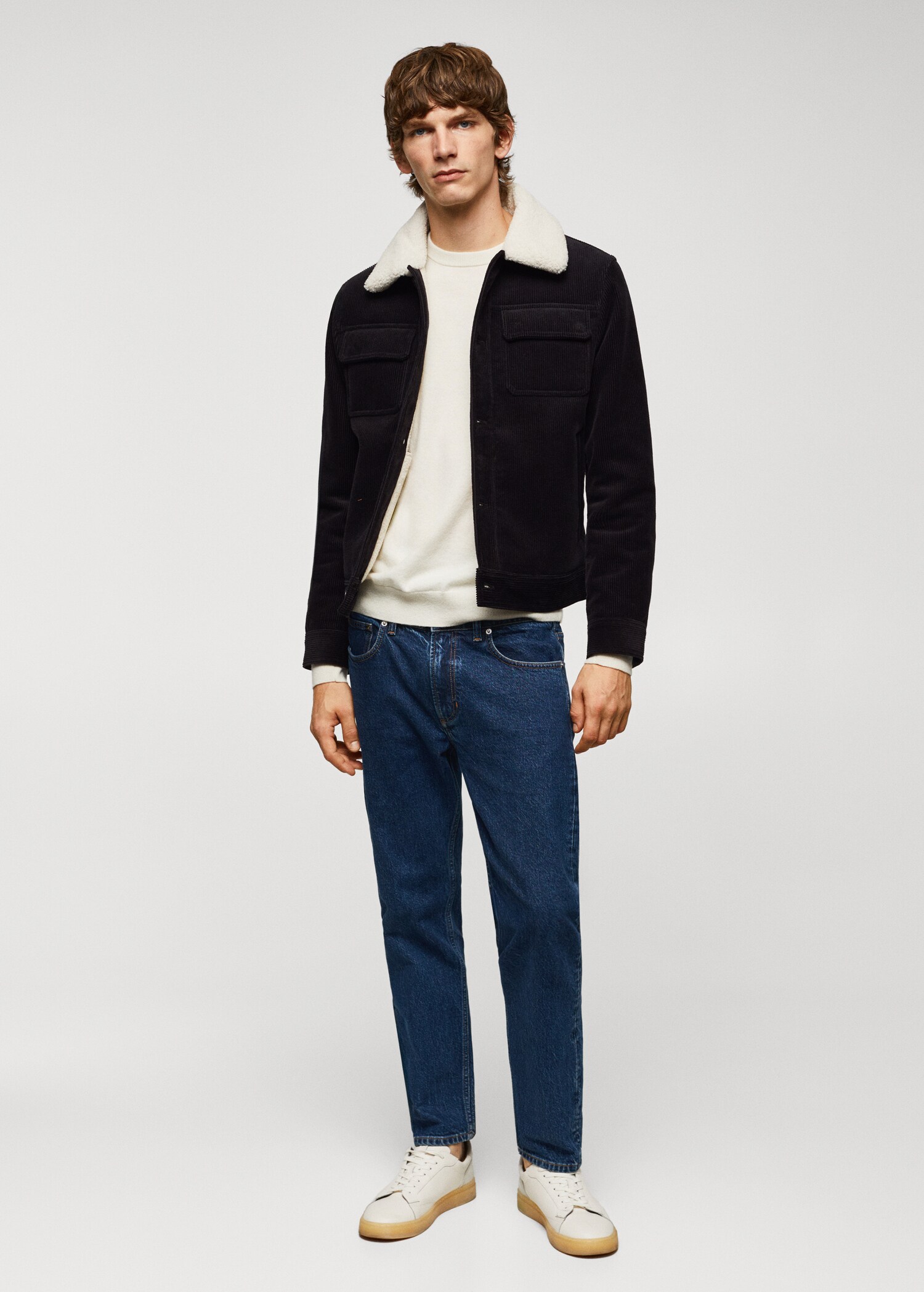 Corduroy jacket with shearling-effect lining - General plane