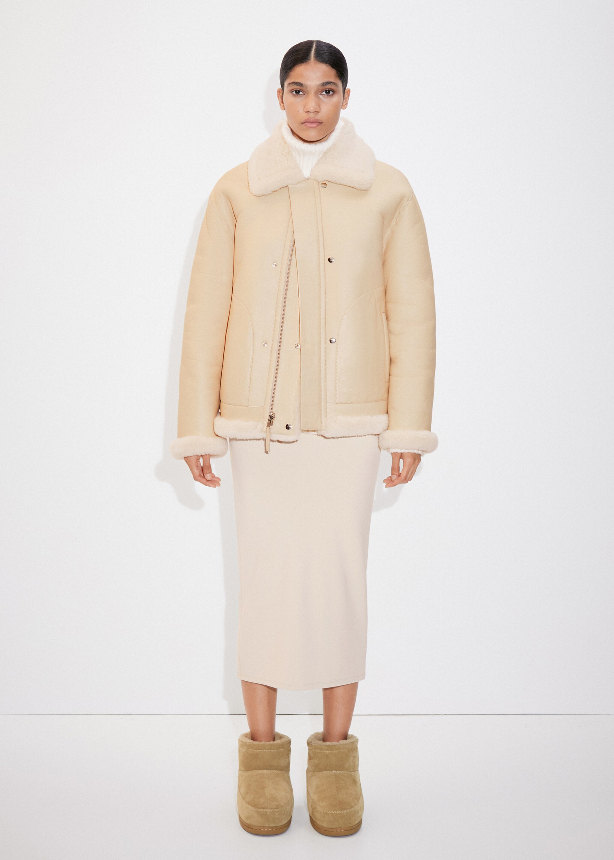 Reversible leather and fur-effect coat - General plane