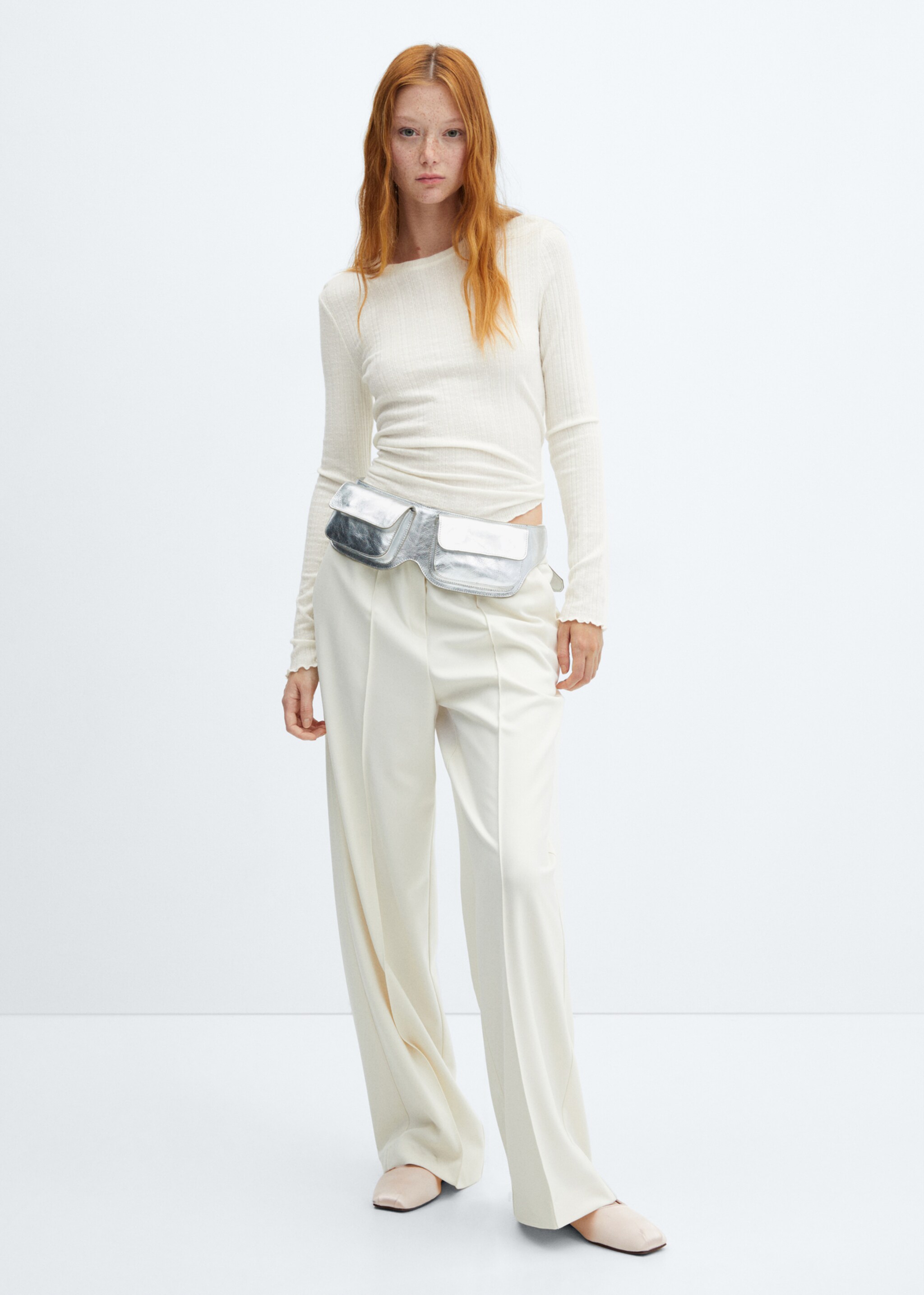 Long-sleeved knitted t-shirt - General plane, White. Ref: 57098266-00.