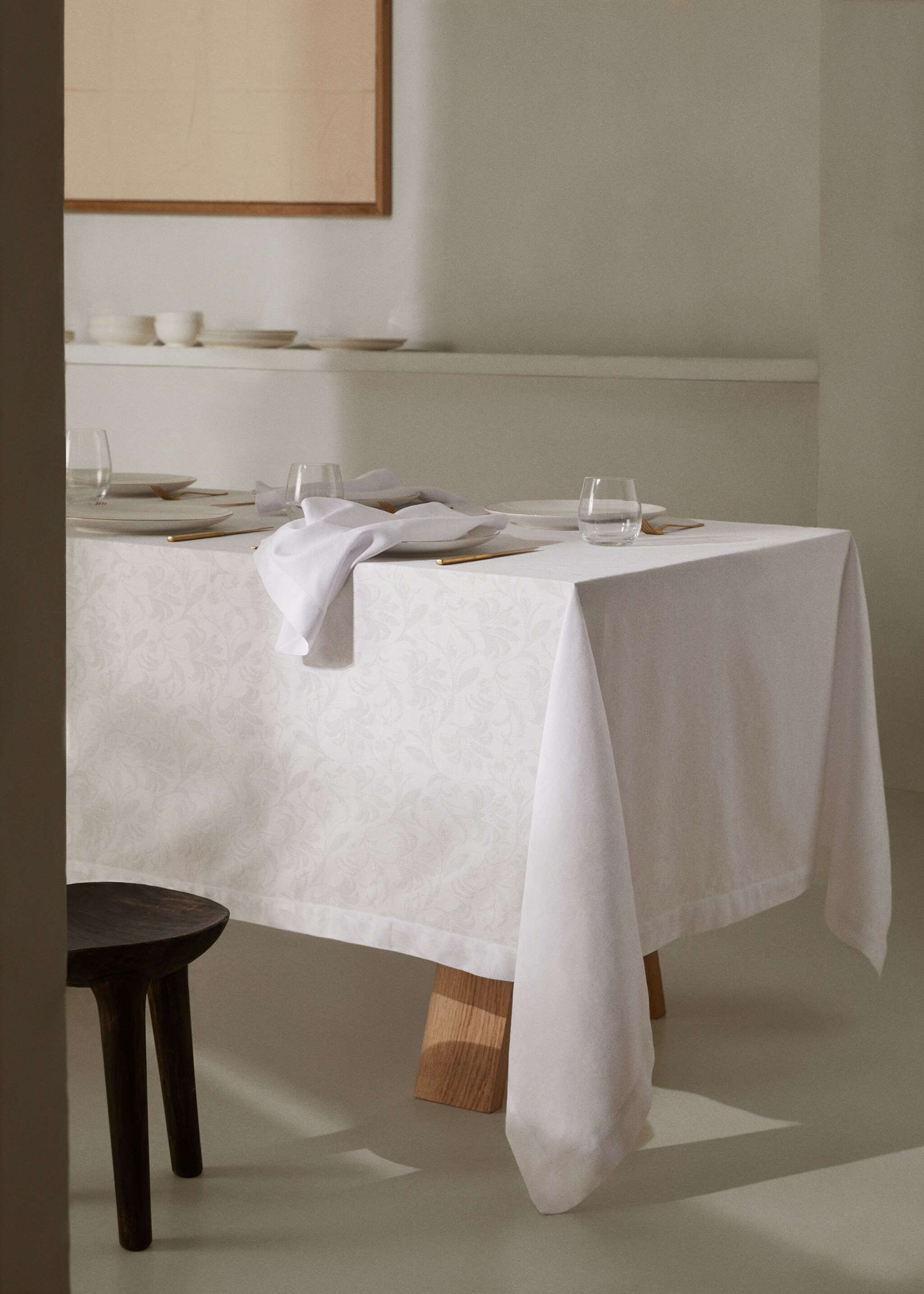 Tovaglia cotone fiori jacquard 170x170cm - Piano generale