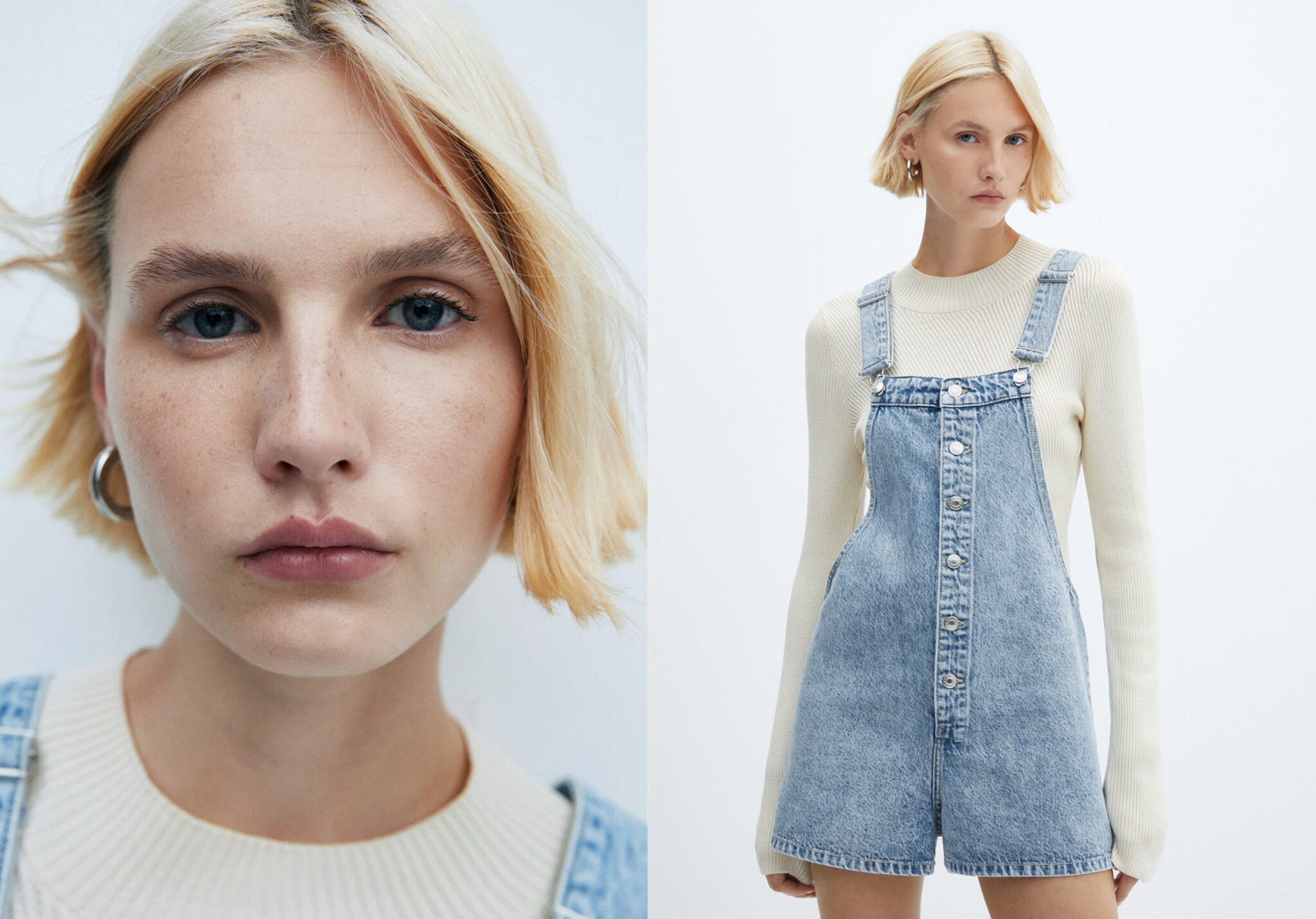 Denim button-down dungarees - Panoramic plane