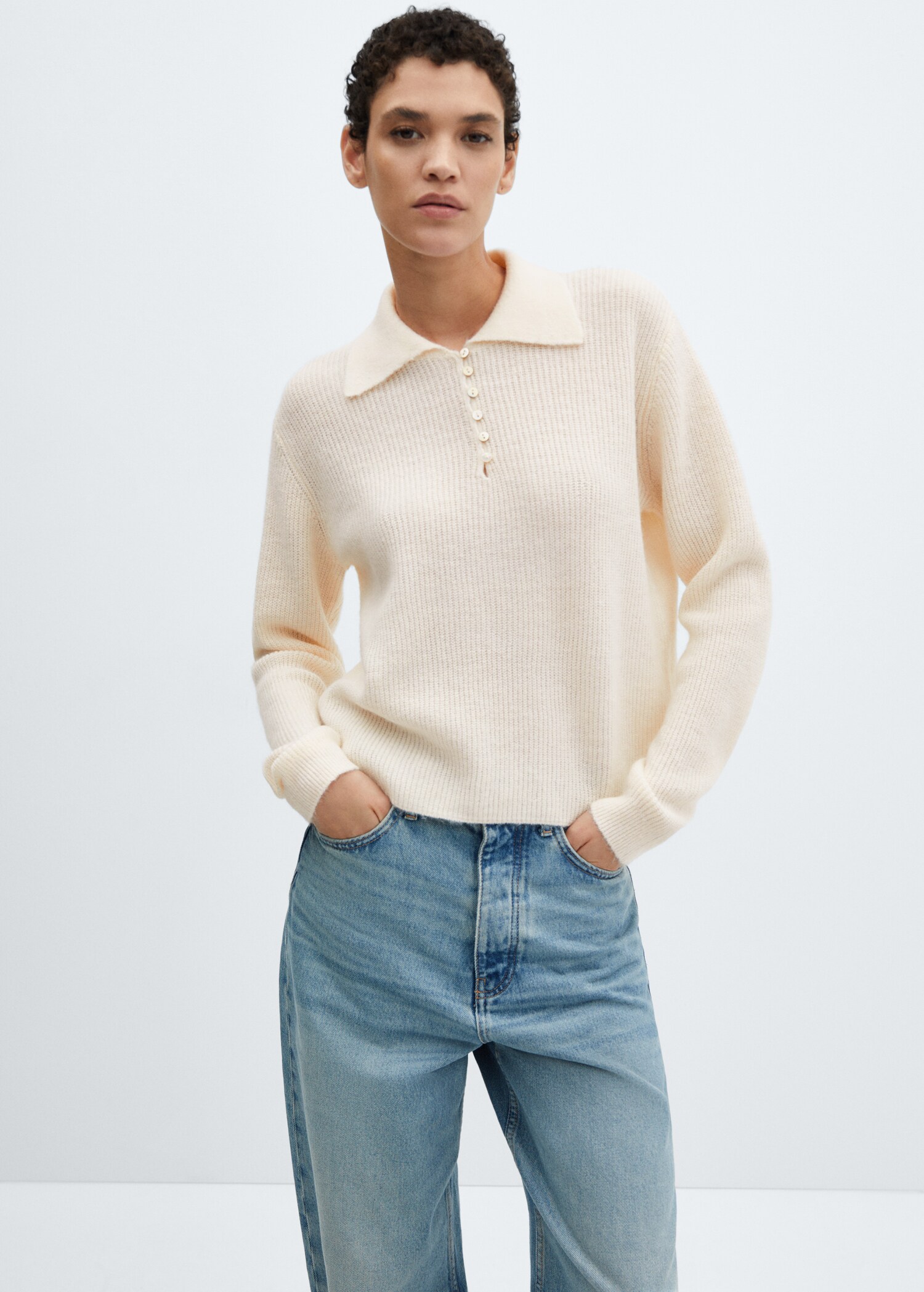 Strickpullover mit Poloshirt-Kragen - Mittlere Ansicht