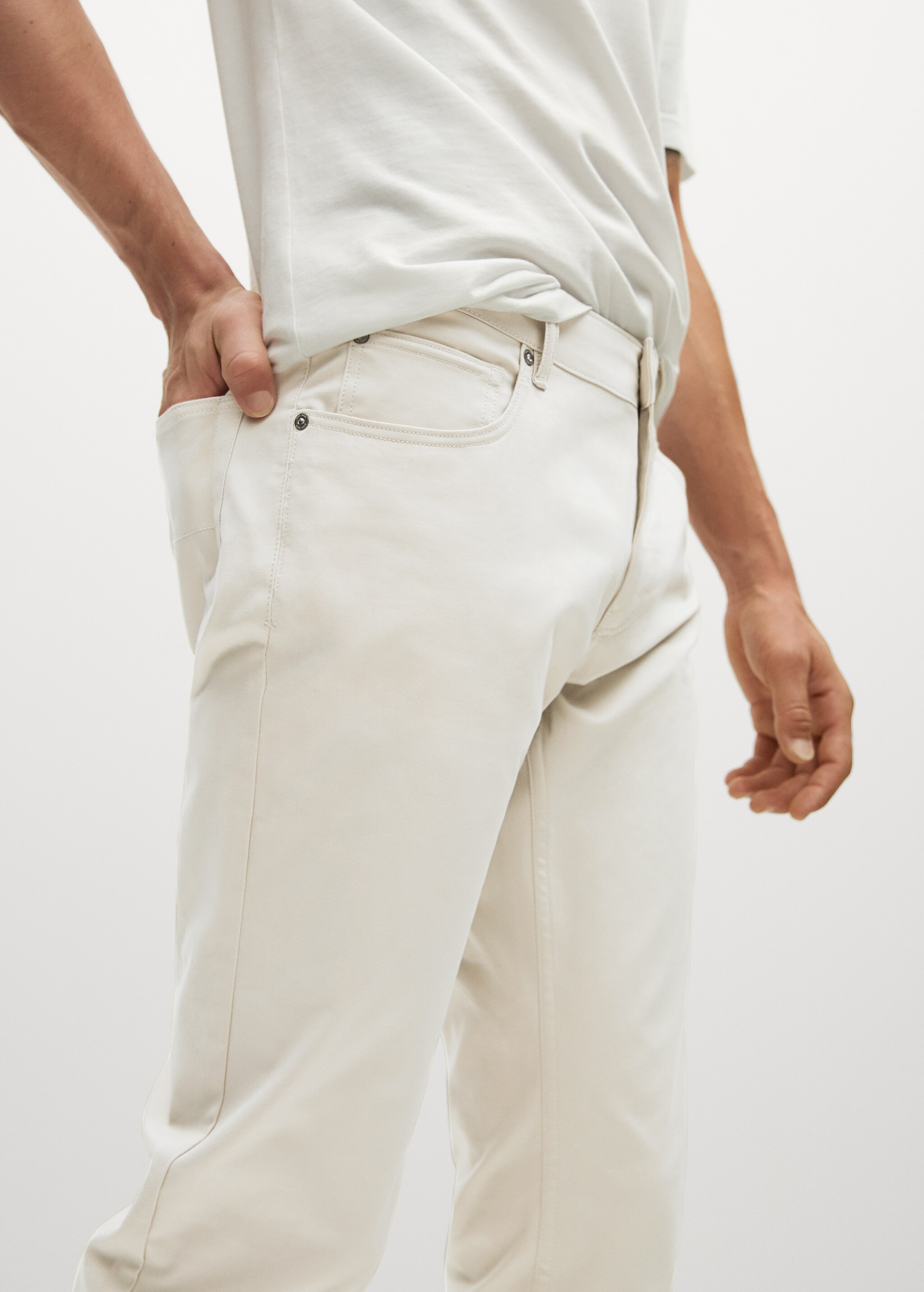 Slim fit denim-effect serge trousers - Details of the article 1