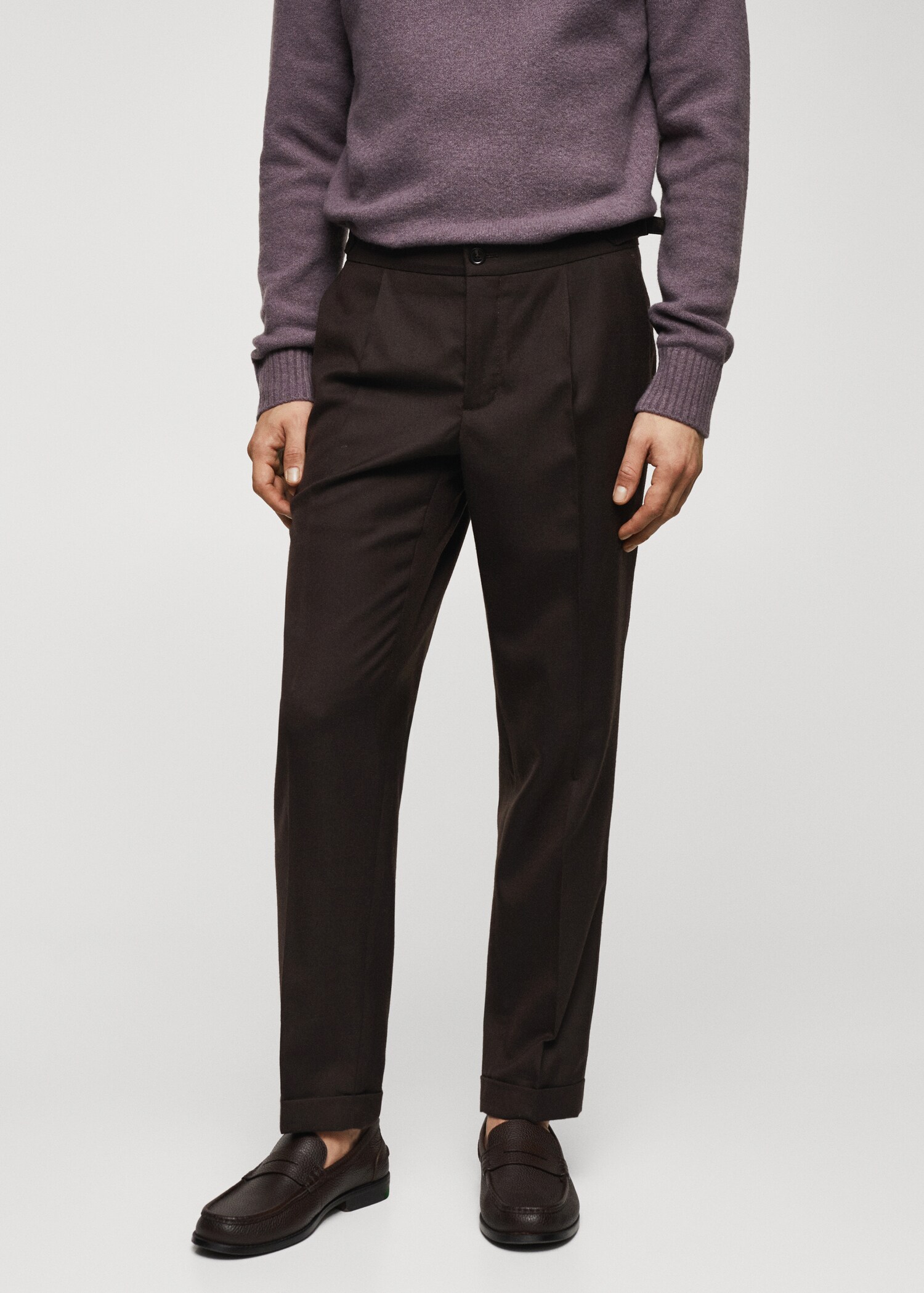 Wool trousers with pleats and loops - Medium plane
