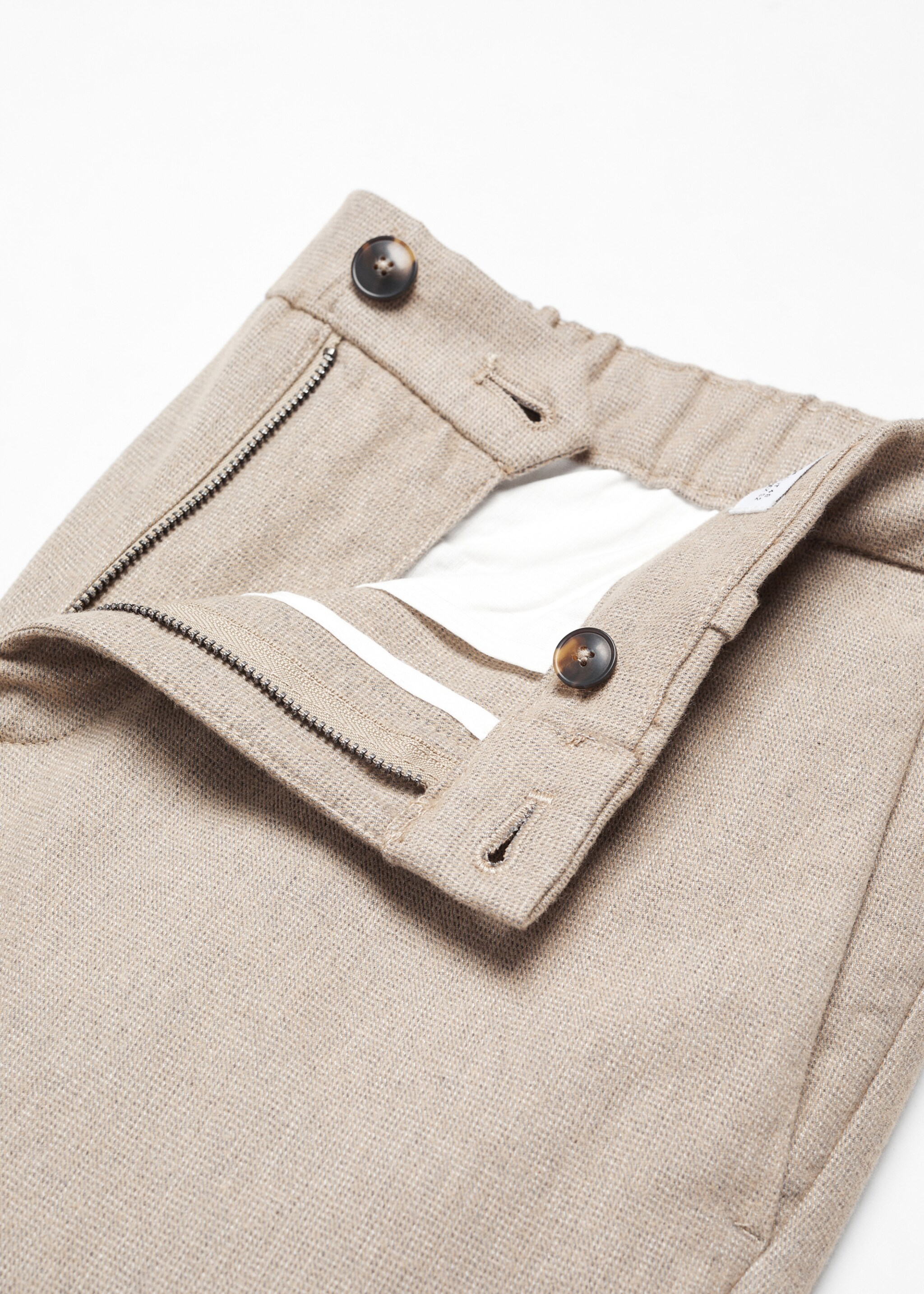 Slim fit structured cotton trousers - Details of the article 8, Beige. Ref: 67000626-00.