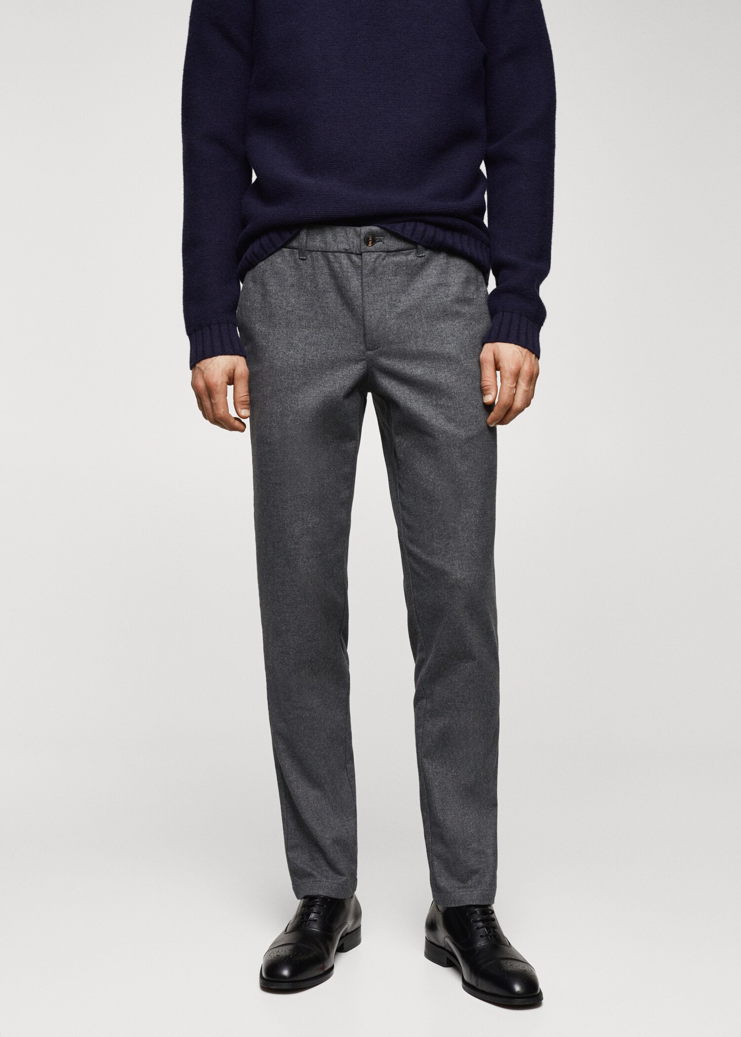 Slim fit structured cotton trousers - Medium plane
