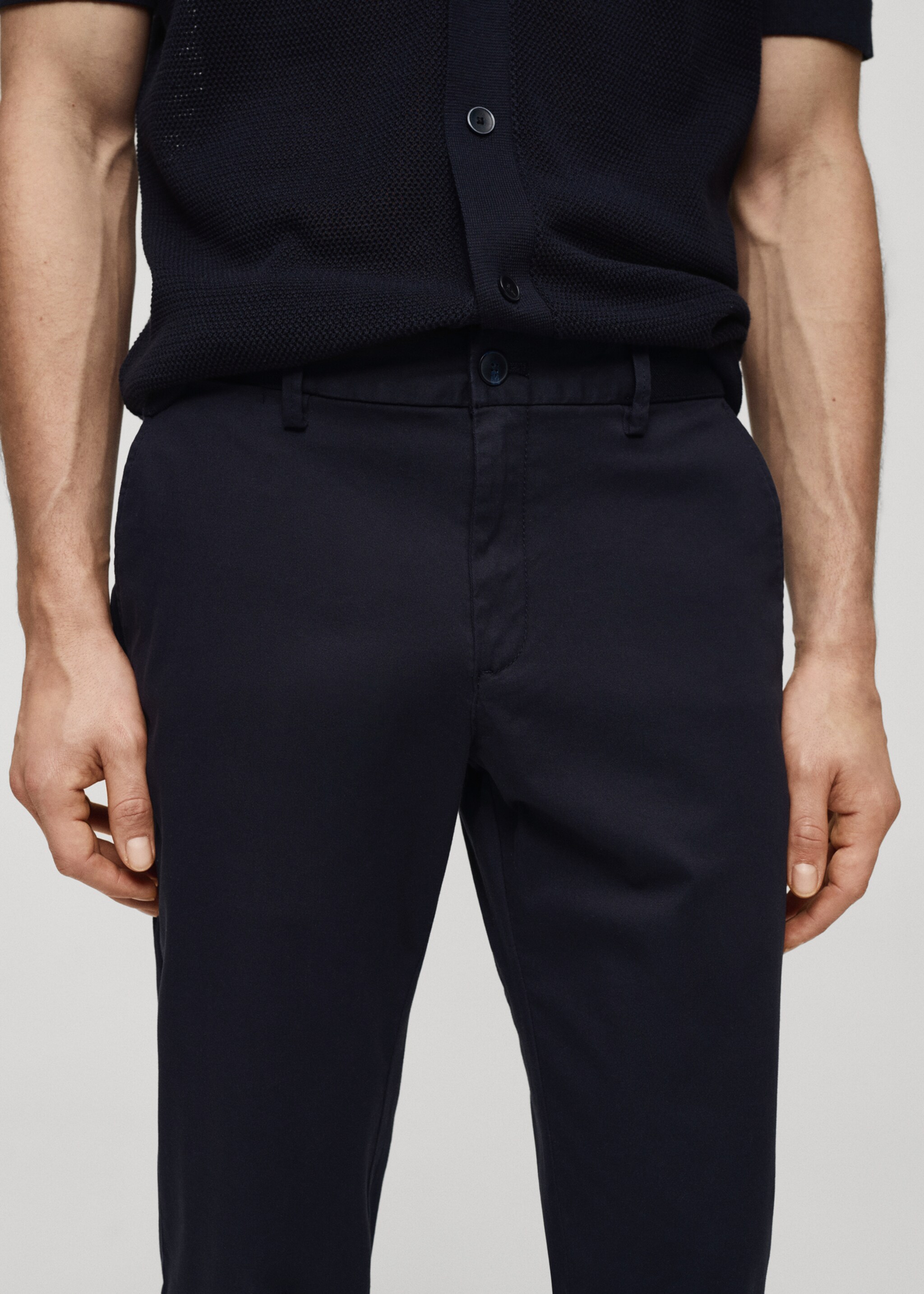 Cotton tapered crop trousers - Details of the article 1, Dark Navy. Ref: 67000637-00.