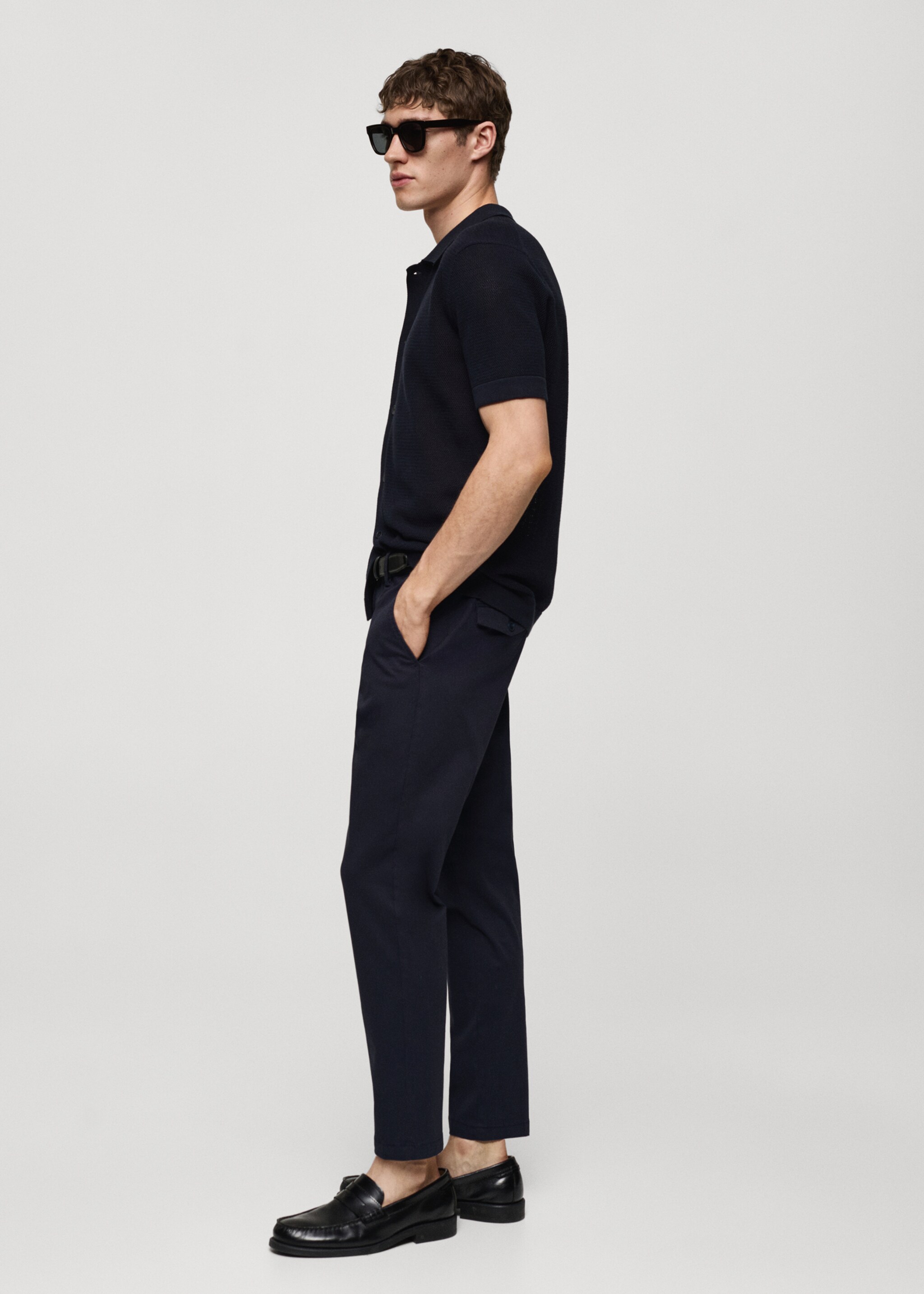 Cotton tapered crop trousers - Details of the article 2, Dark Navy. Ref: 67000637-00.