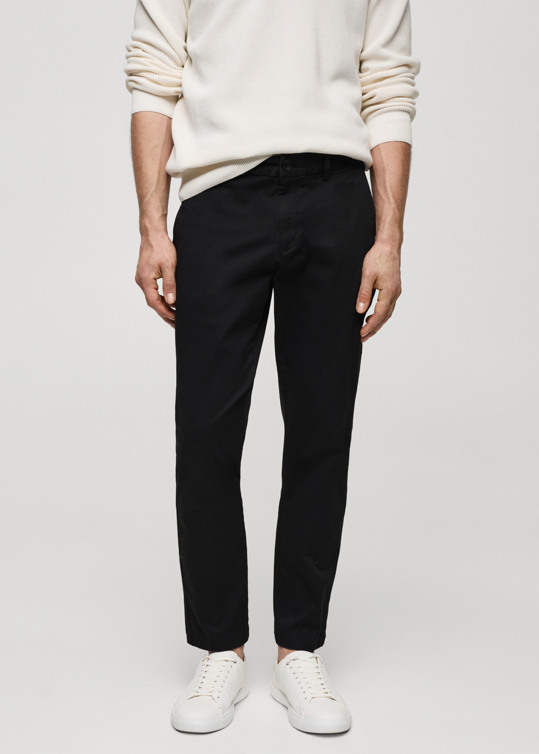 Pantalon coton tapered crop - Plan moyen, Noir. Ref: 67000637-00.