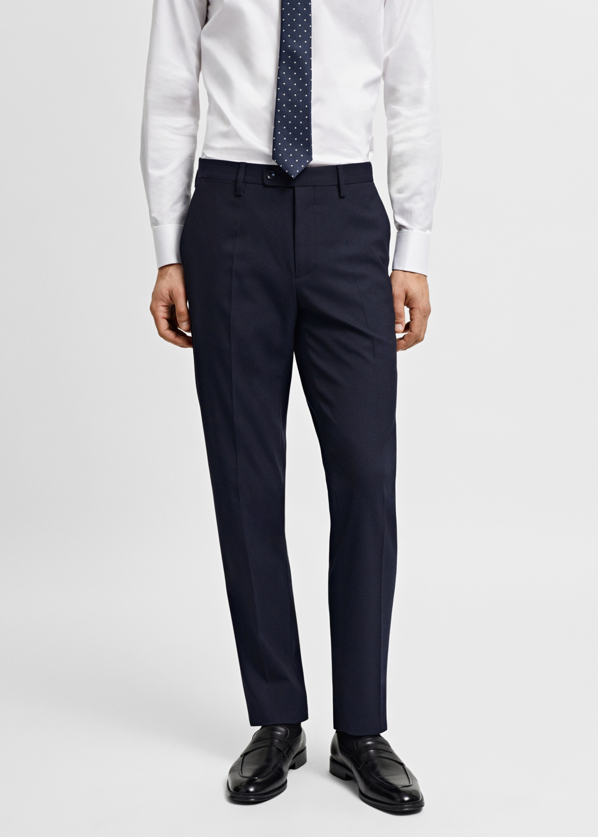 Pantalon costume slim-fit tissu comfort stretch - Plan moyen, Bleu marine. Ref: 67000640-00.