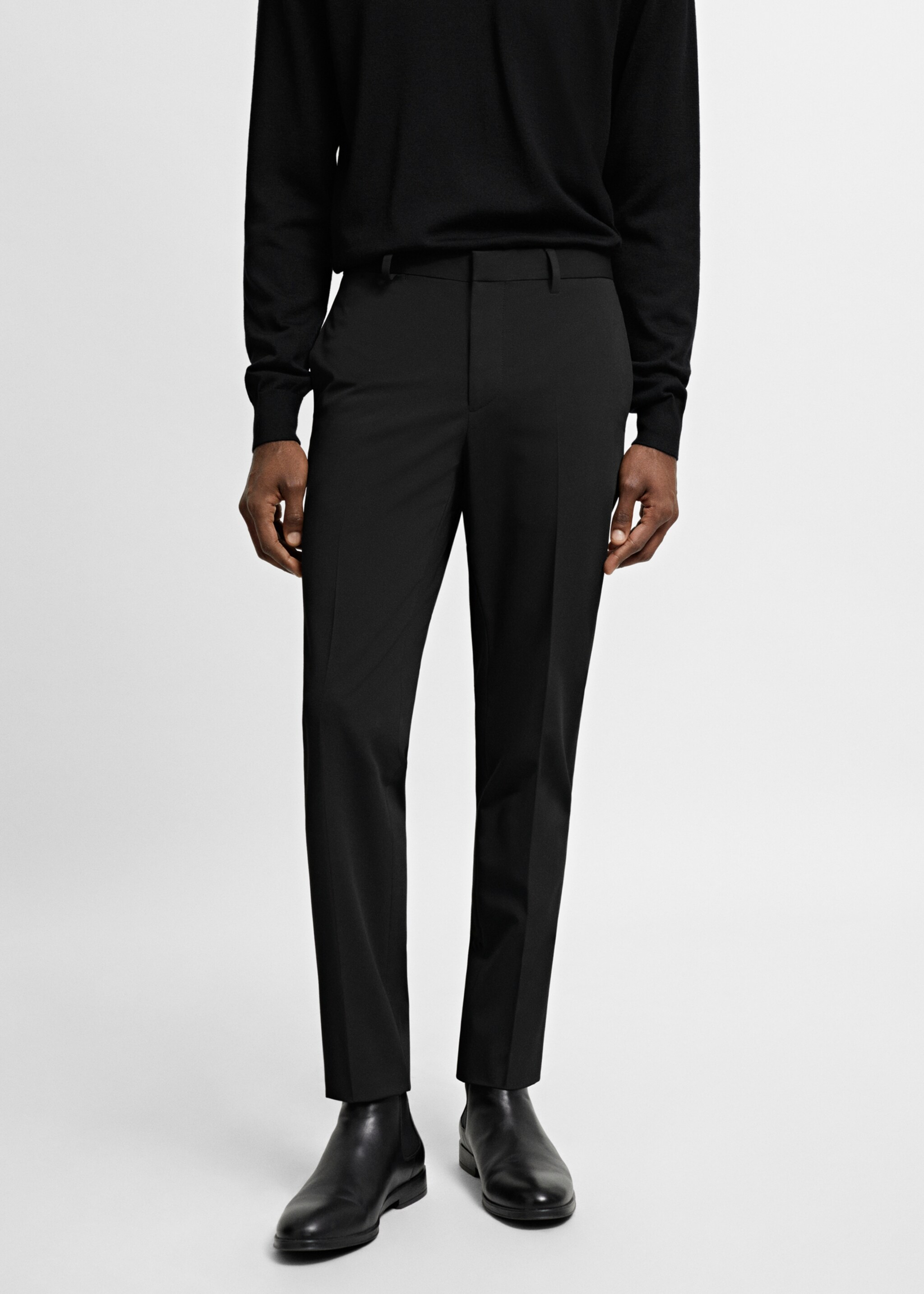 Stretch fabric super slim-fit suit trousers - Medium plane, Black. Ref: 67000645-00.