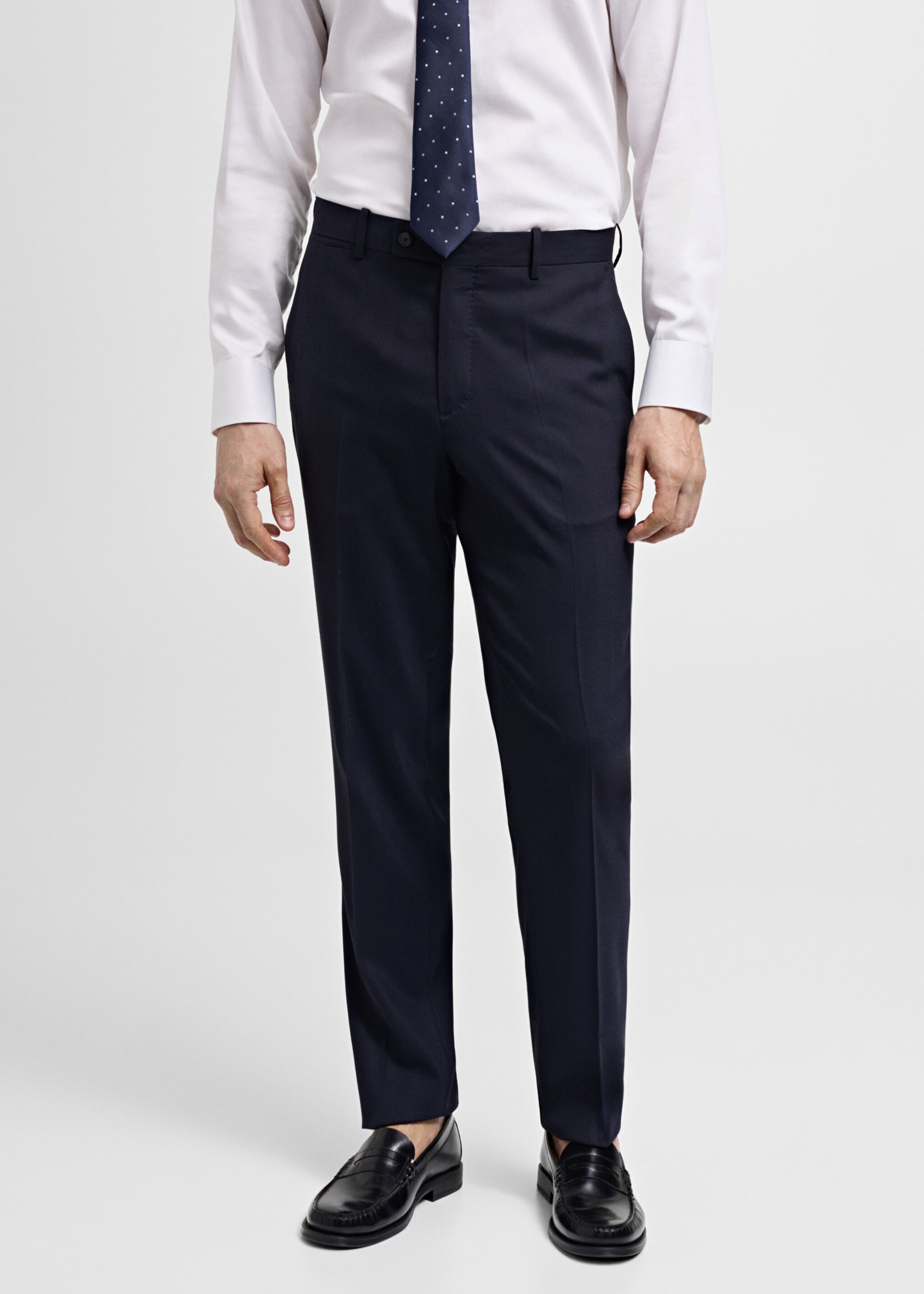 Calças de fato slim fit de lã fria - Plano médio