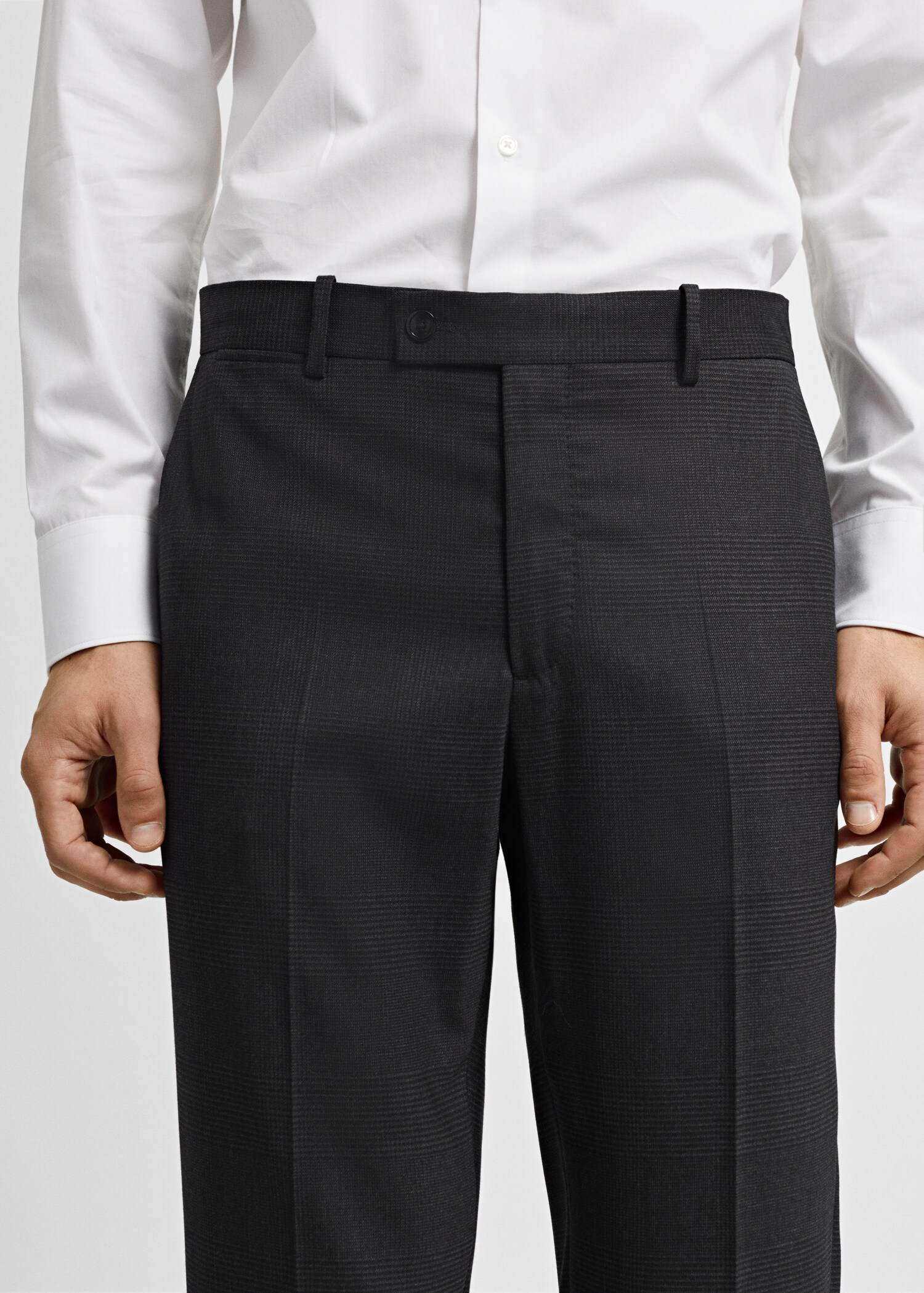 Rutig kostymbyxa slim fit sval ull - Detaljer om artikeln 1