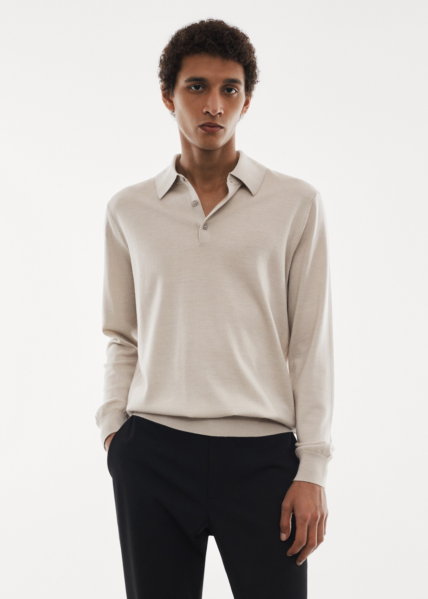 100% merino wool long-sleeved polo shirt - Medium plane