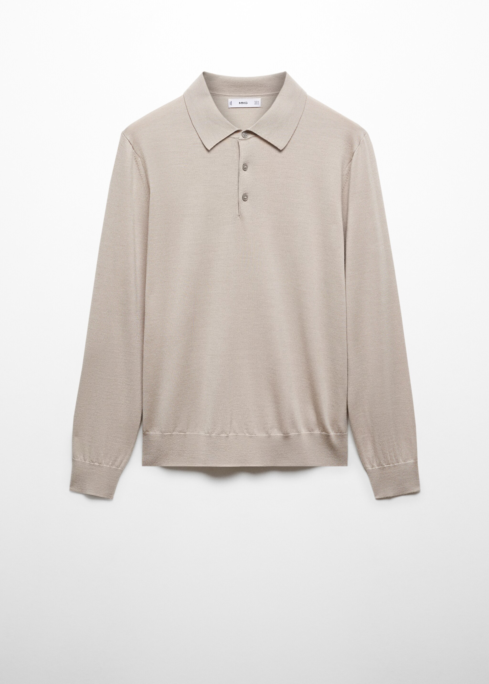 100% merino wool long-sleeved polo shirt - Article without model, Light/Pastel Grey. Ref: 67000659-00.