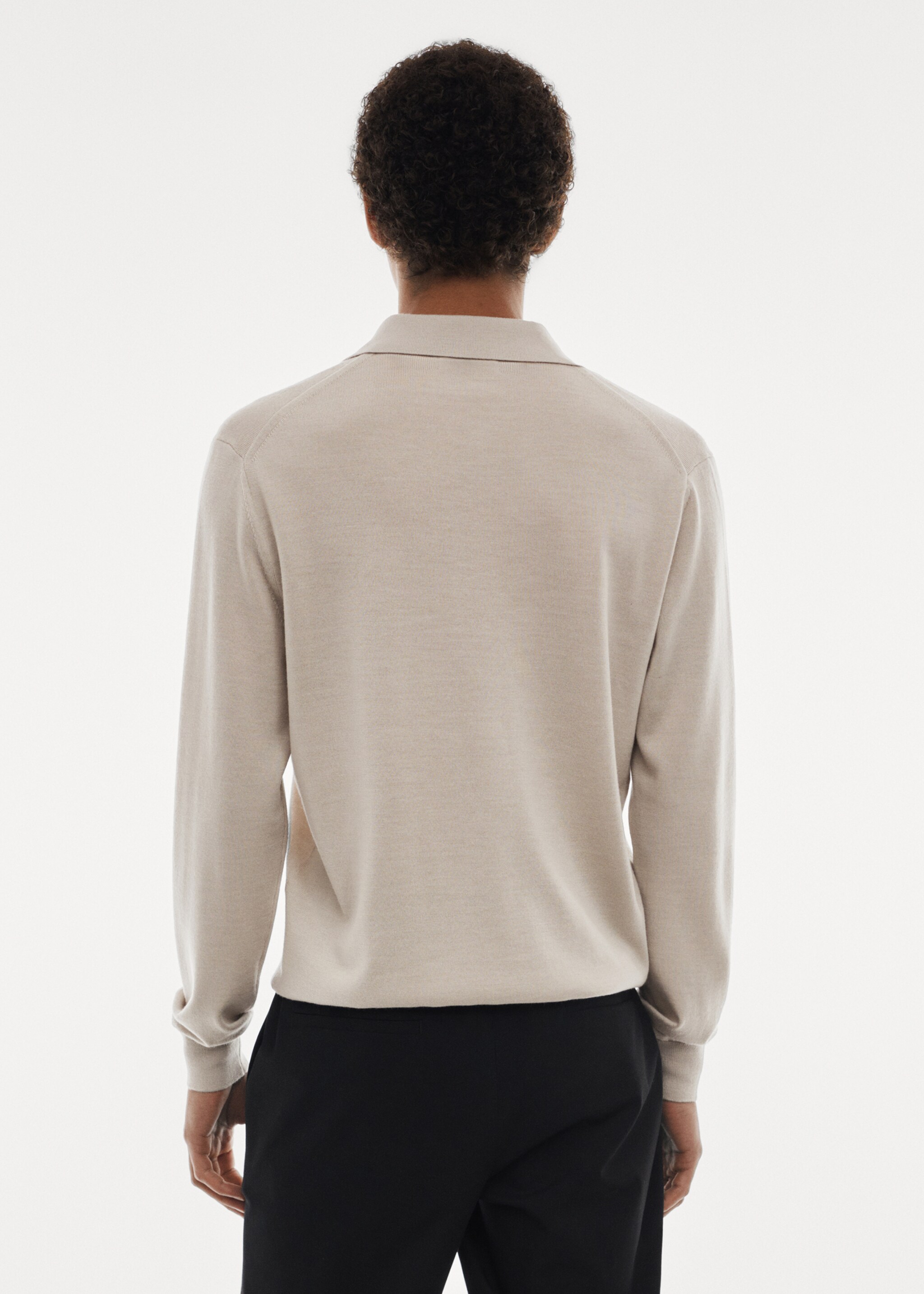 100% merino wool long-sleeved polo shirt - Details of the article 2, Light/Pastel Grey. Ref: 67000659-00.