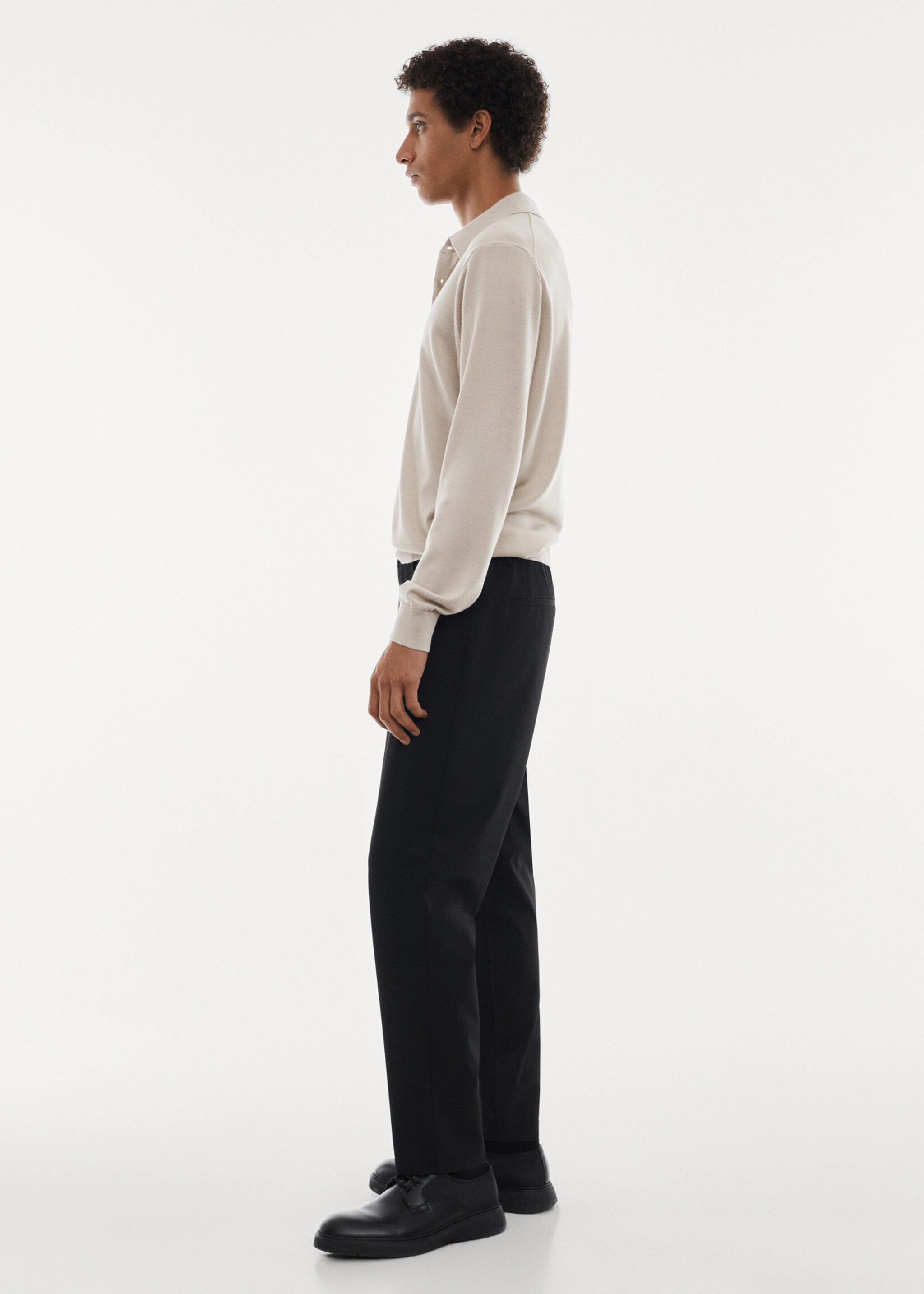 100% merino wool long-sleeved polo shirt - Reverse of the article, Light/Pastel Grey. Ref: 67000659-00.