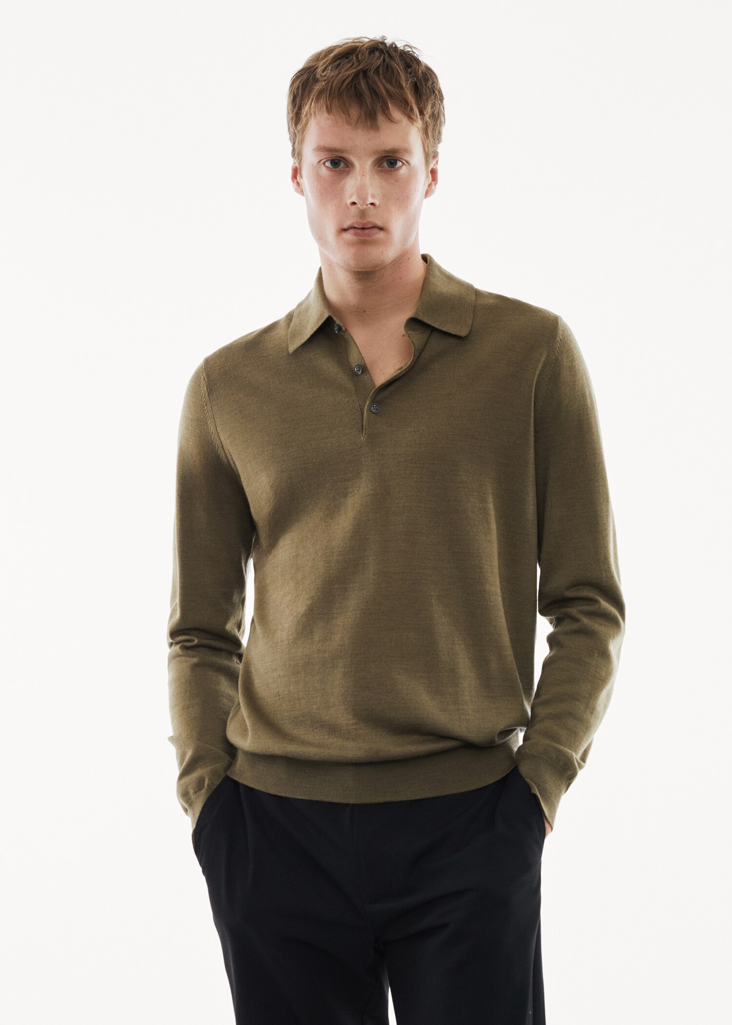100% merino wool long-sleeved polo shirt - Medium plane