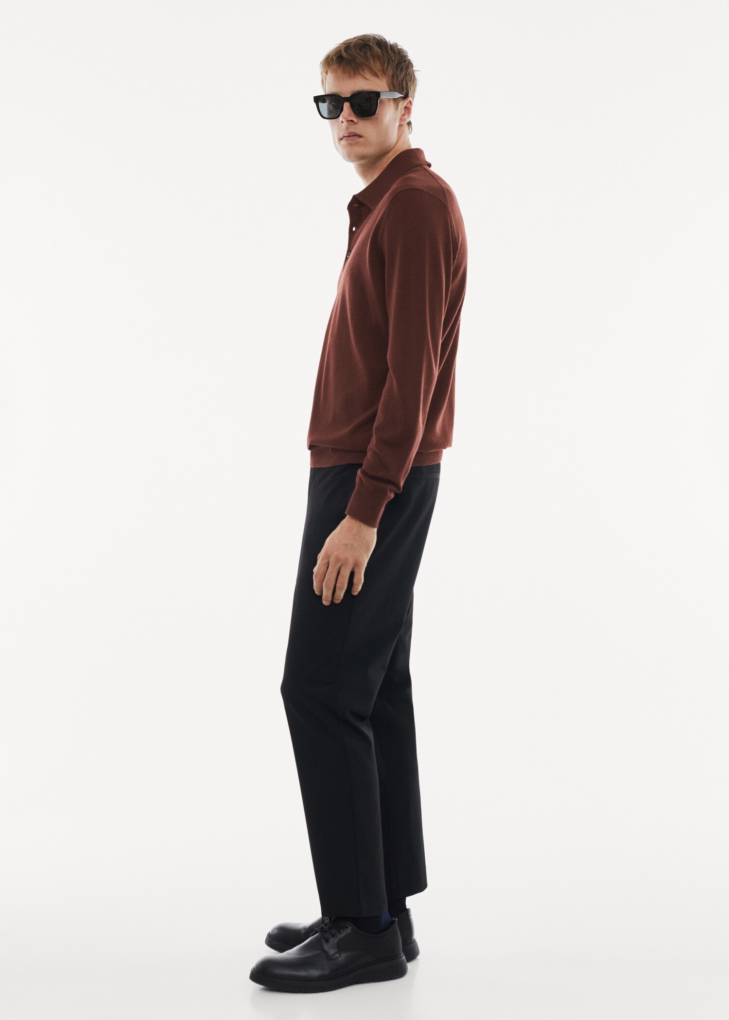 100% merino wool long-sleeved polo shirt - Details of the article 2