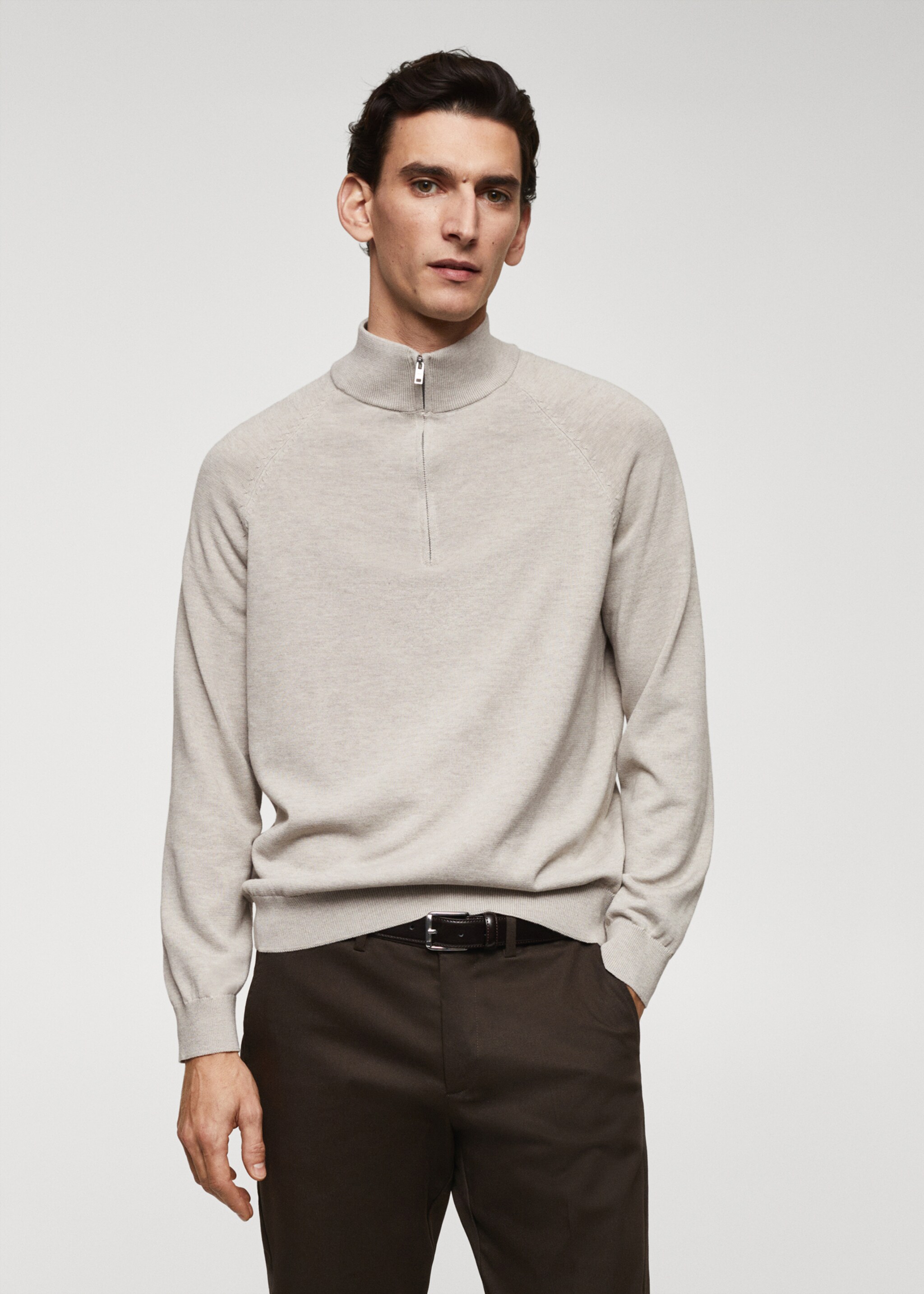 Cotton sweater with neck zip - Medium plane